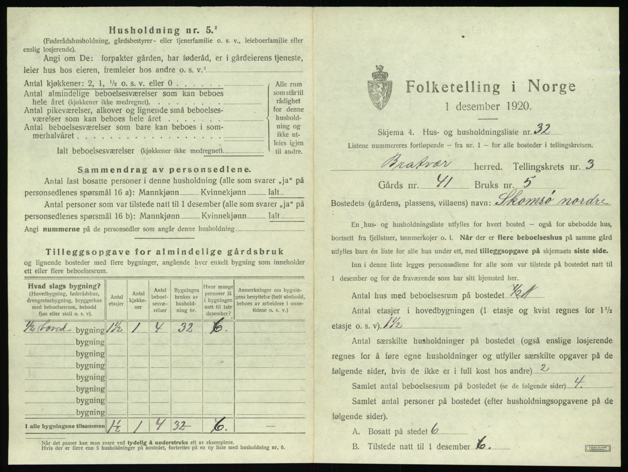 SAT, 1920 census for Brattvær, 1920, p. 180