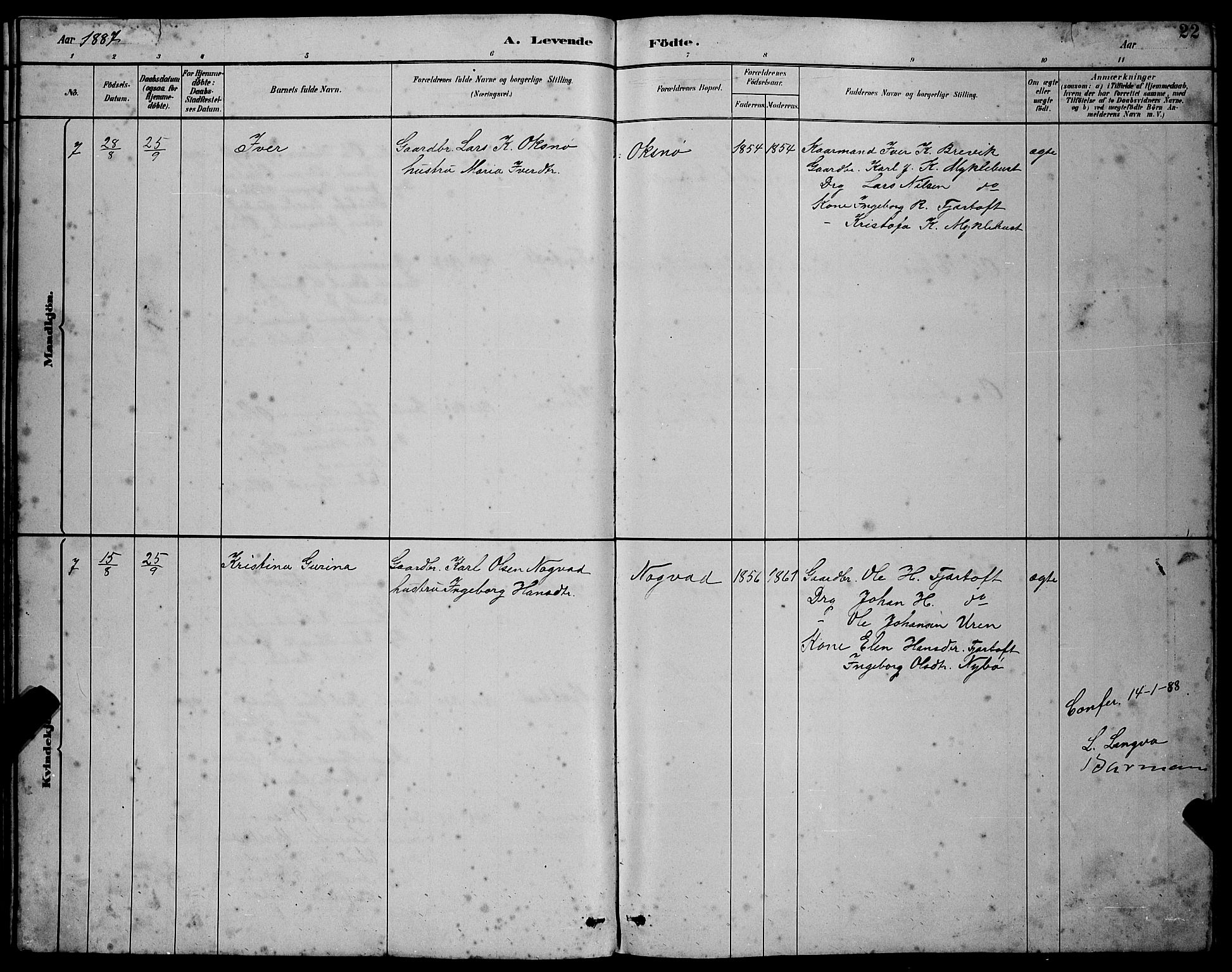 Ministerialprotokoller, klokkerbøker og fødselsregistre - Møre og Romsdal, AV/SAT-A-1454/538/L0523: Parish register (copy) no. 538C01, 1881-1900, p. 22