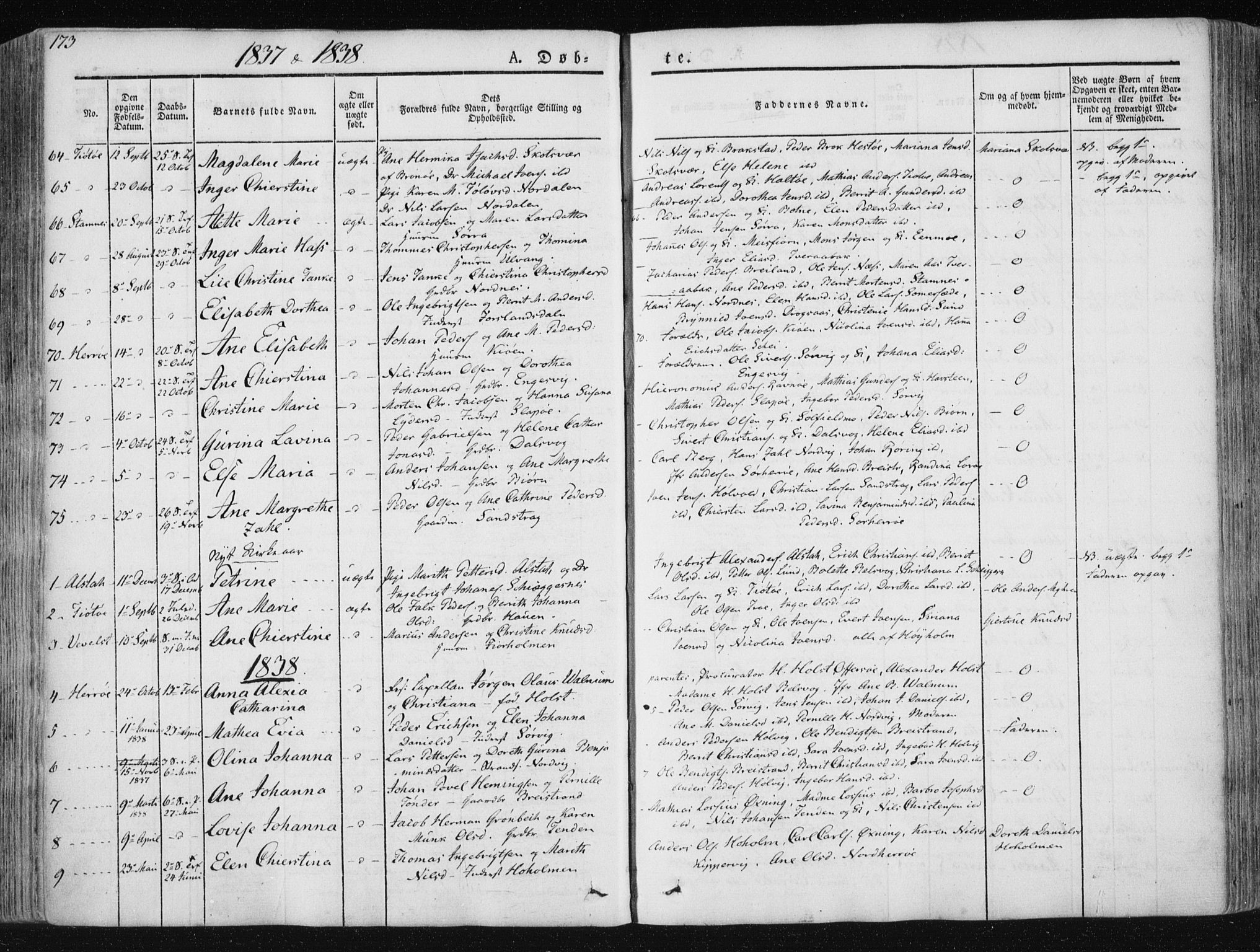 Ministerialprotokoller, klokkerbøker og fødselsregistre - Nordland, SAT/A-1459/830/L0446: Parish register (official) no. 830A10, 1831-1865, p. 173