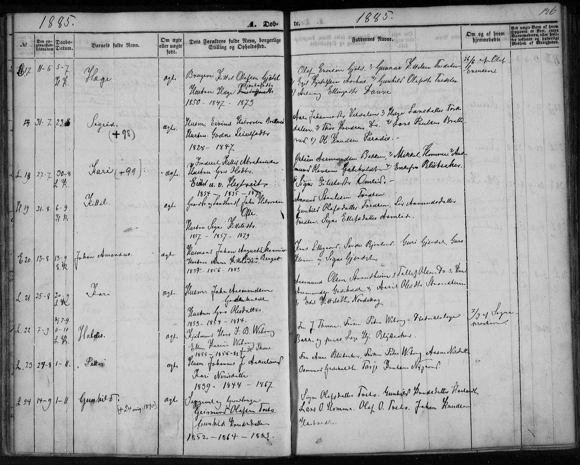 Lårdal kirkebøker, SAKO/A-284/F/Fa/L0006: Parish register (official) no. I 6, 1861-1886, p. 126