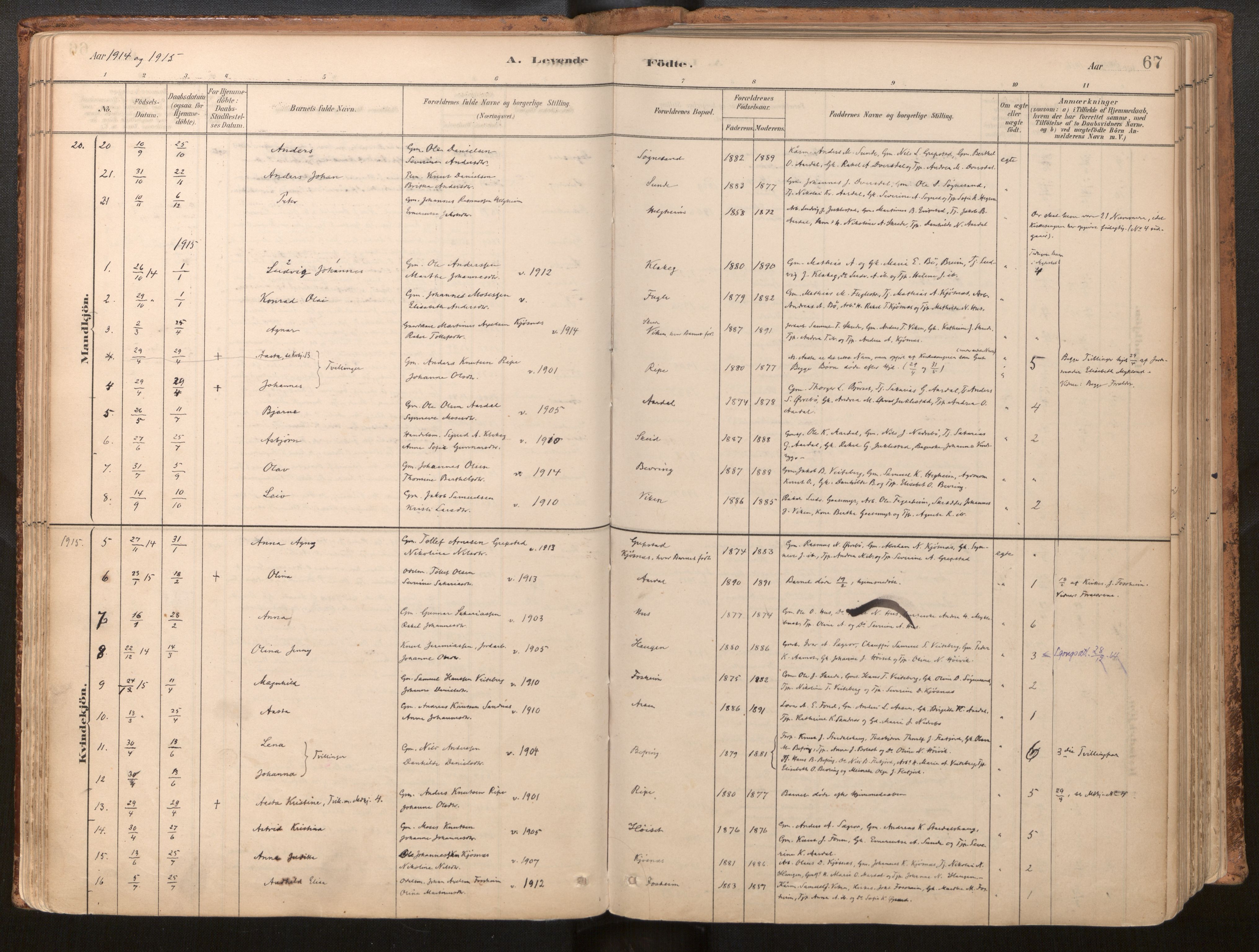 Jølster sokneprestembete, AV/SAB-A-80701/H/Haa/Haac/L0001: Parish register (official) no. C 1, 1882-1928, p. 67