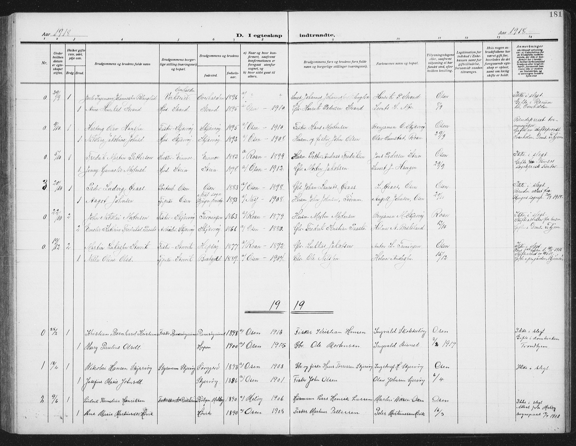 Ministerialprotokoller, klokkerbøker og fødselsregistre - Sør-Trøndelag, AV/SAT-A-1456/658/L0727: Parish register (copy) no. 658C03, 1909-1935, p. 181