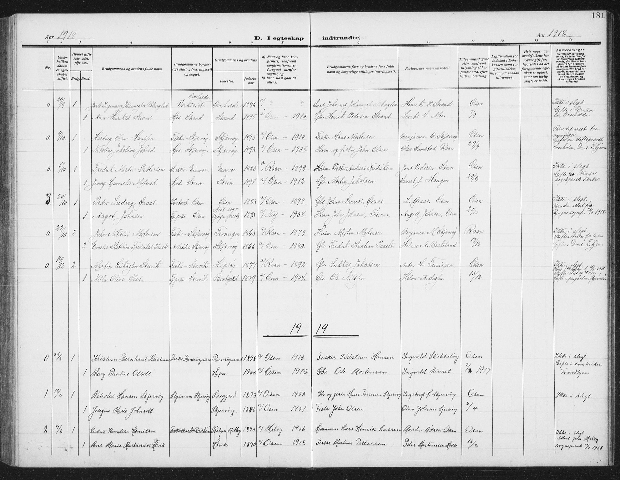 Ministerialprotokoller, klokkerbøker og fødselsregistre - Sør-Trøndelag, SAT/A-1456/658/L0727: Parish register (copy) no. 658C03, 1909-1935, p. 181