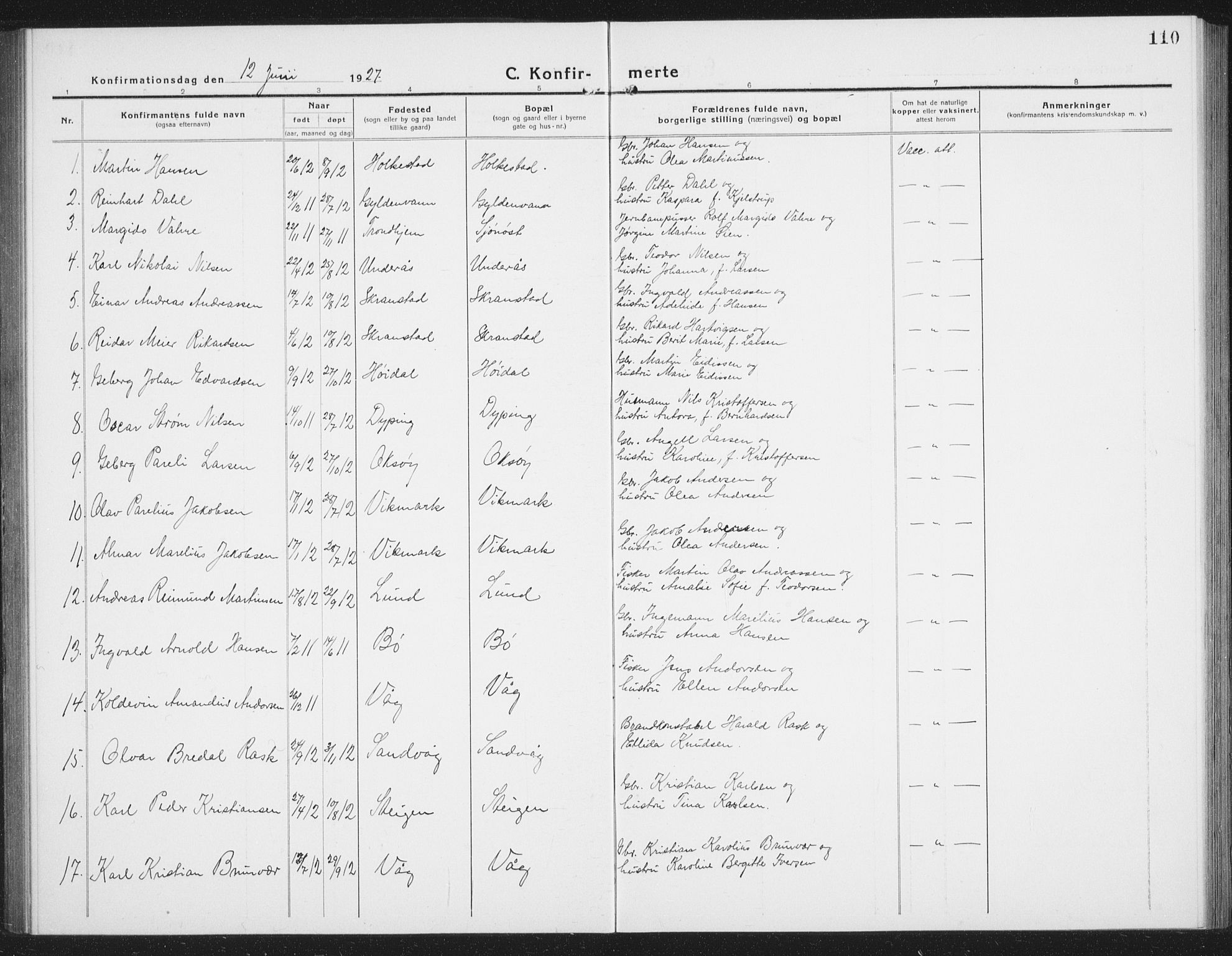 Ministerialprotokoller, klokkerbøker og fødselsregistre - Nordland, AV/SAT-A-1459/855/L0817: Parish register (copy) no. 855C06, 1917-1934, p. 110