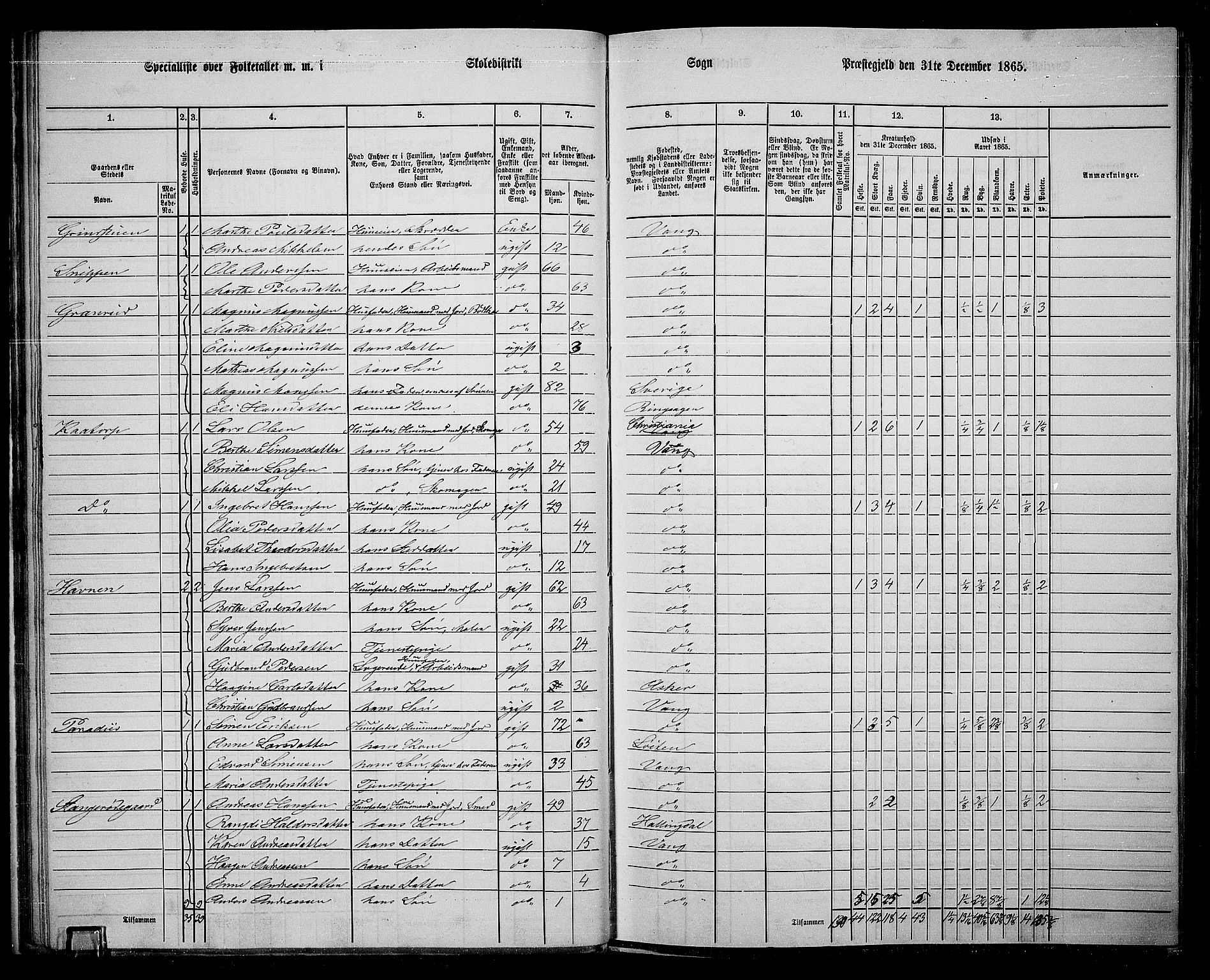 RA, 1865 census for Vang/Vang og Furnes, 1865, p. 183