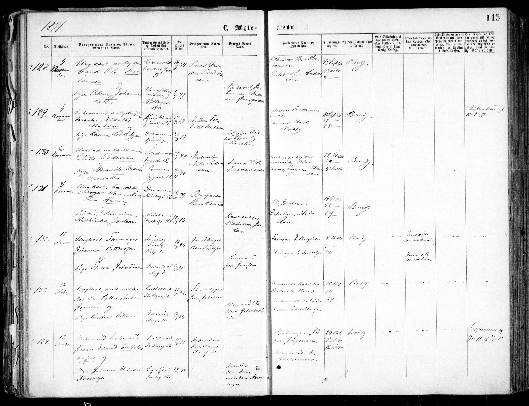 Oslo domkirke Kirkebøker, AV/SAO-A-10752/F/Fa/L0021: Parish register (official) no. 21, 1865-1884, p. 145