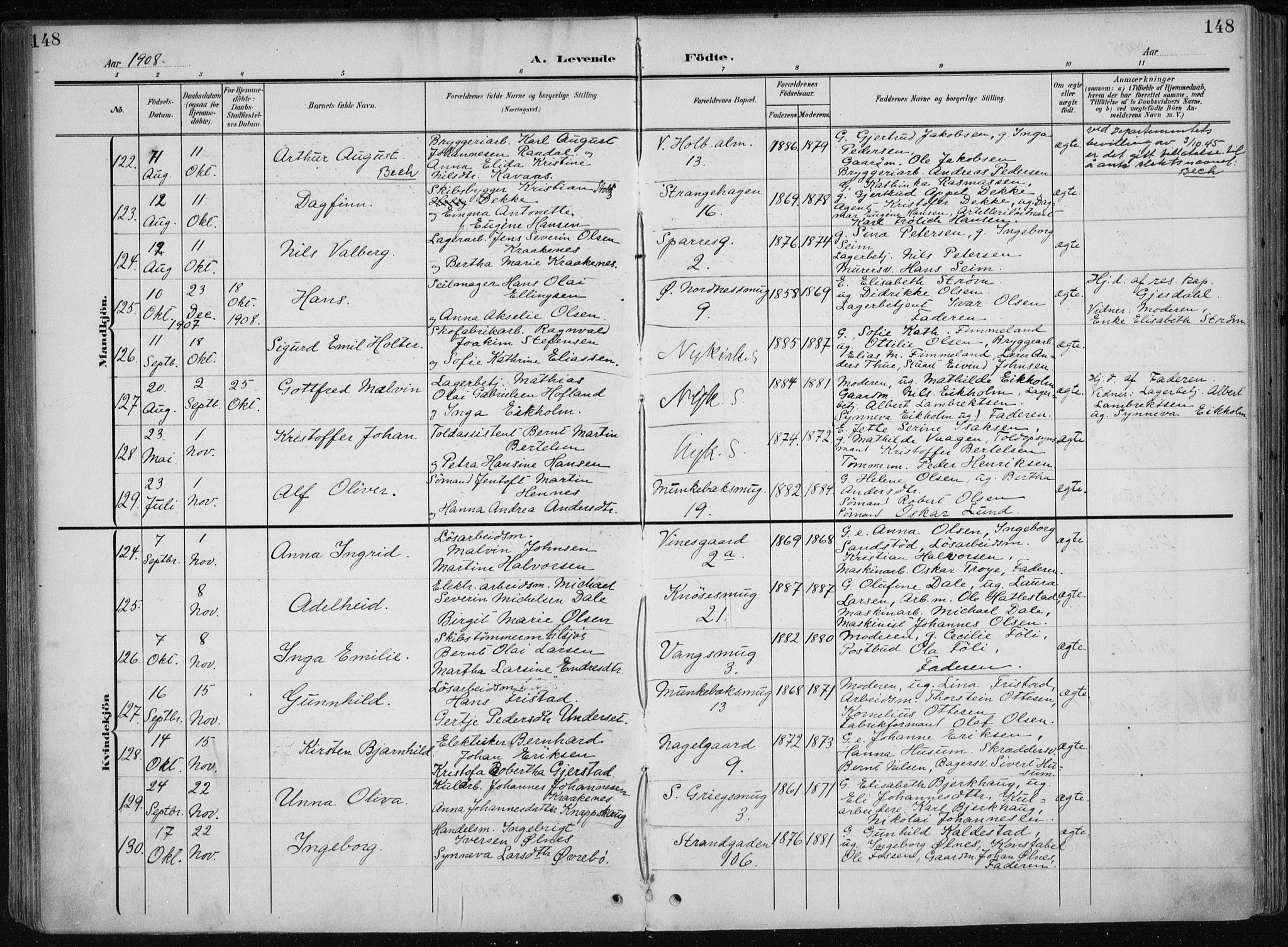 Nykirken Sokneprestembete, SAB/A-77101/H/Haa/L0019: Parish register (official) no. B 7, 1904-1916, p. 148