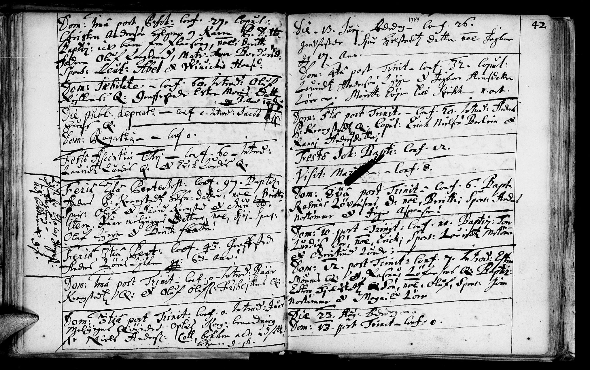 Ministerialprotokoller, klokkerbøker og fødselsregistre - Sør-Trøndelag, SAT/A-1456/692/L1101: Parish register (official) no. 692A01, 1690-1746, p. 42
