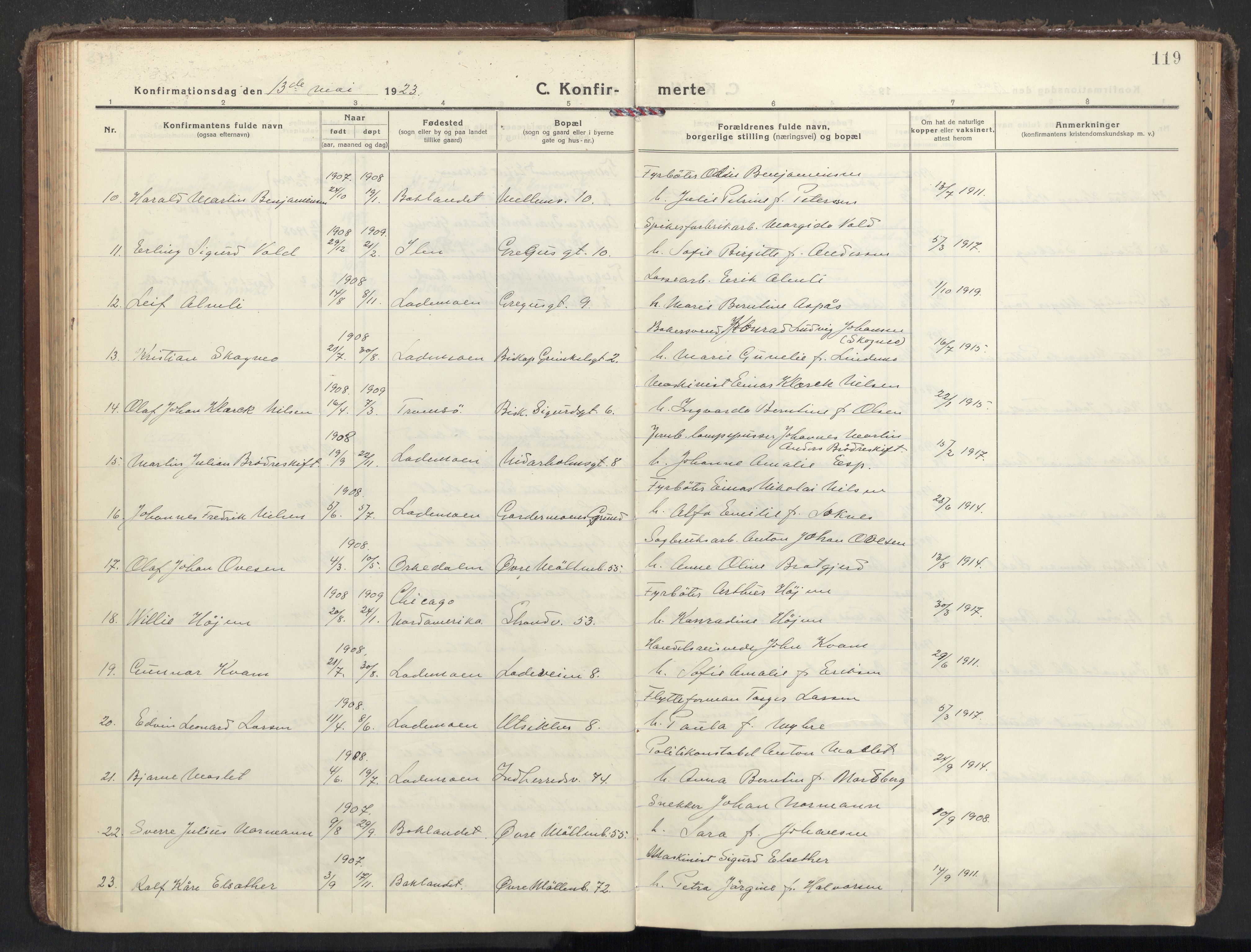 Ministerialprotokoller, klokkerbøker og fødselsregistre - Sør-Trøndelag, SAT/A-1456/605/L0247: Parish register (official) no. 605A09, 1918-1930, p. 119