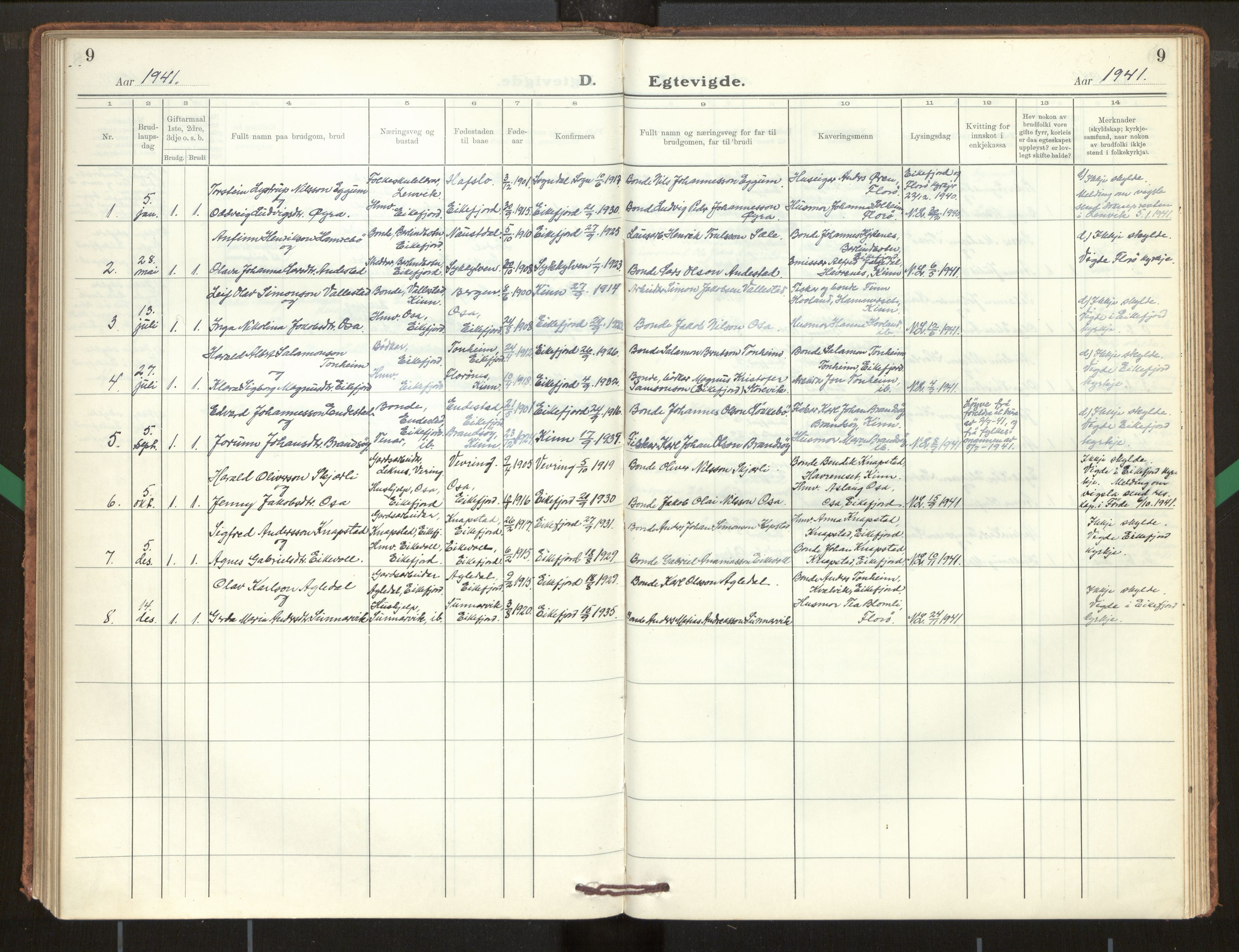 Kinn sokneprestembete, SAB/A-80801/H/Hab/Habe/L0003: Parish register (copy) no. E 3, 1927-1960, p. 9