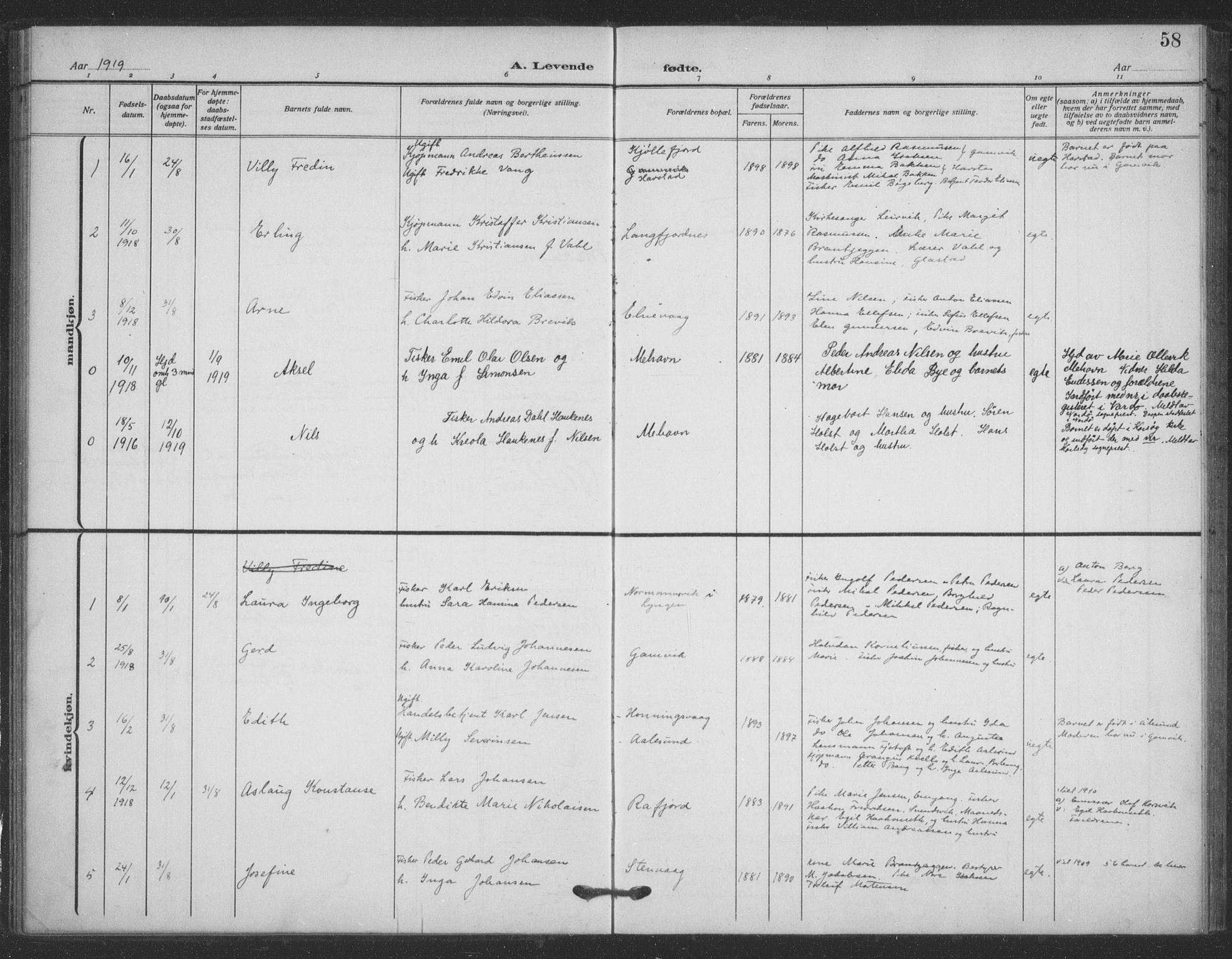 Tana sokneprestkontor, AV/SATØ-S-1334/H/Ha/L0008kirke: Parish register (official) no. 8, 1908-1920, p. 58