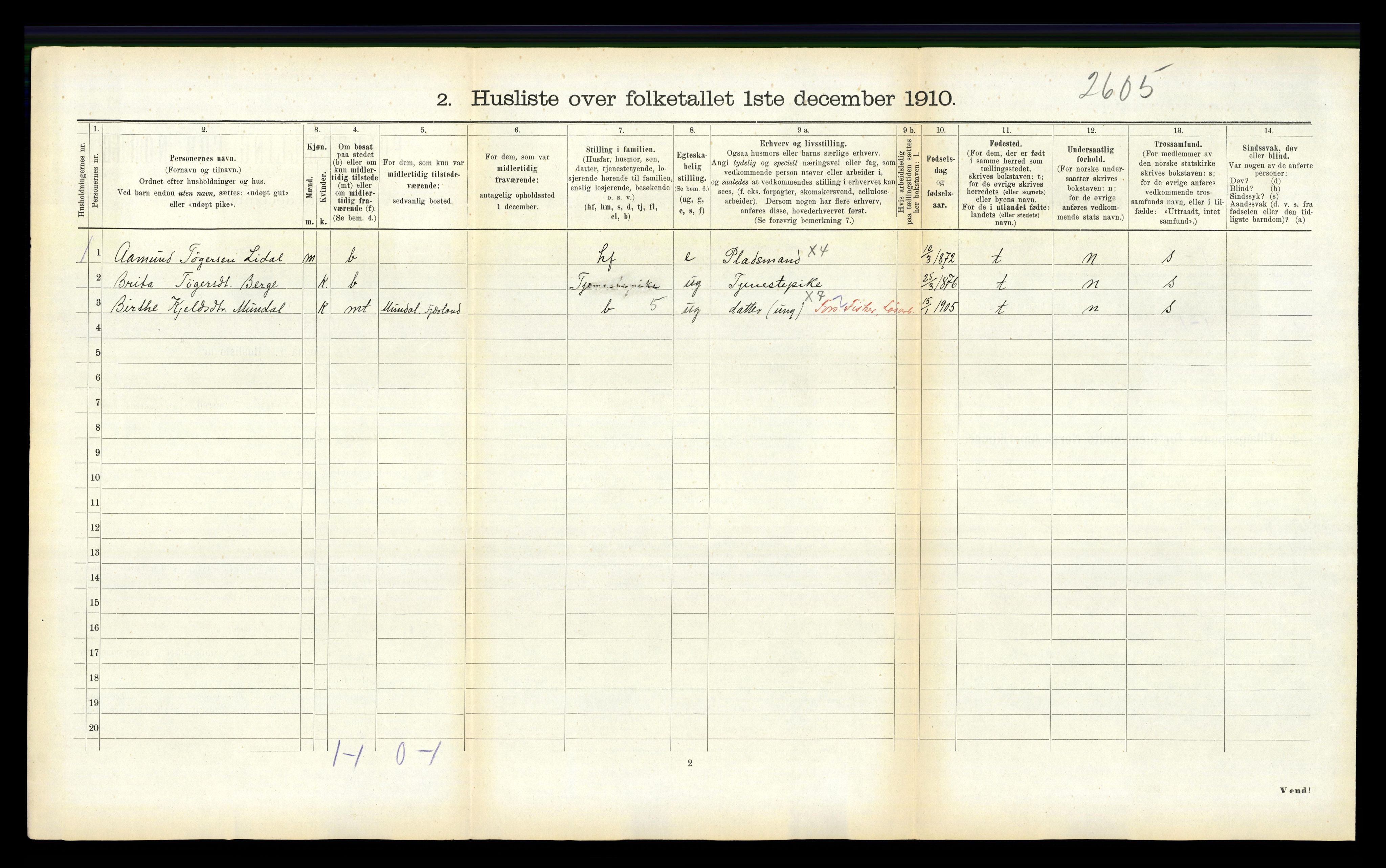 RA, 1910 census for Balestrand, 1910, p. 511