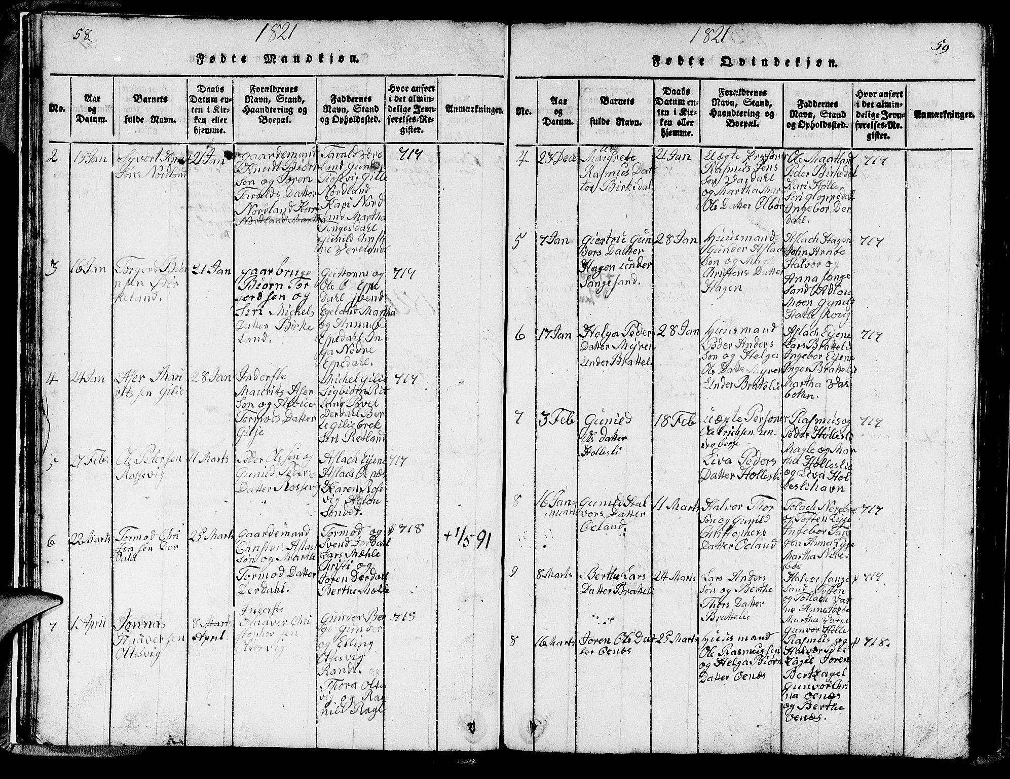 Strand sokneprestkontor, SAST/A-101828/H/Ha/Hab/L0002: Parish register (copy) no. B 2, 1816-1854, p. 58-59