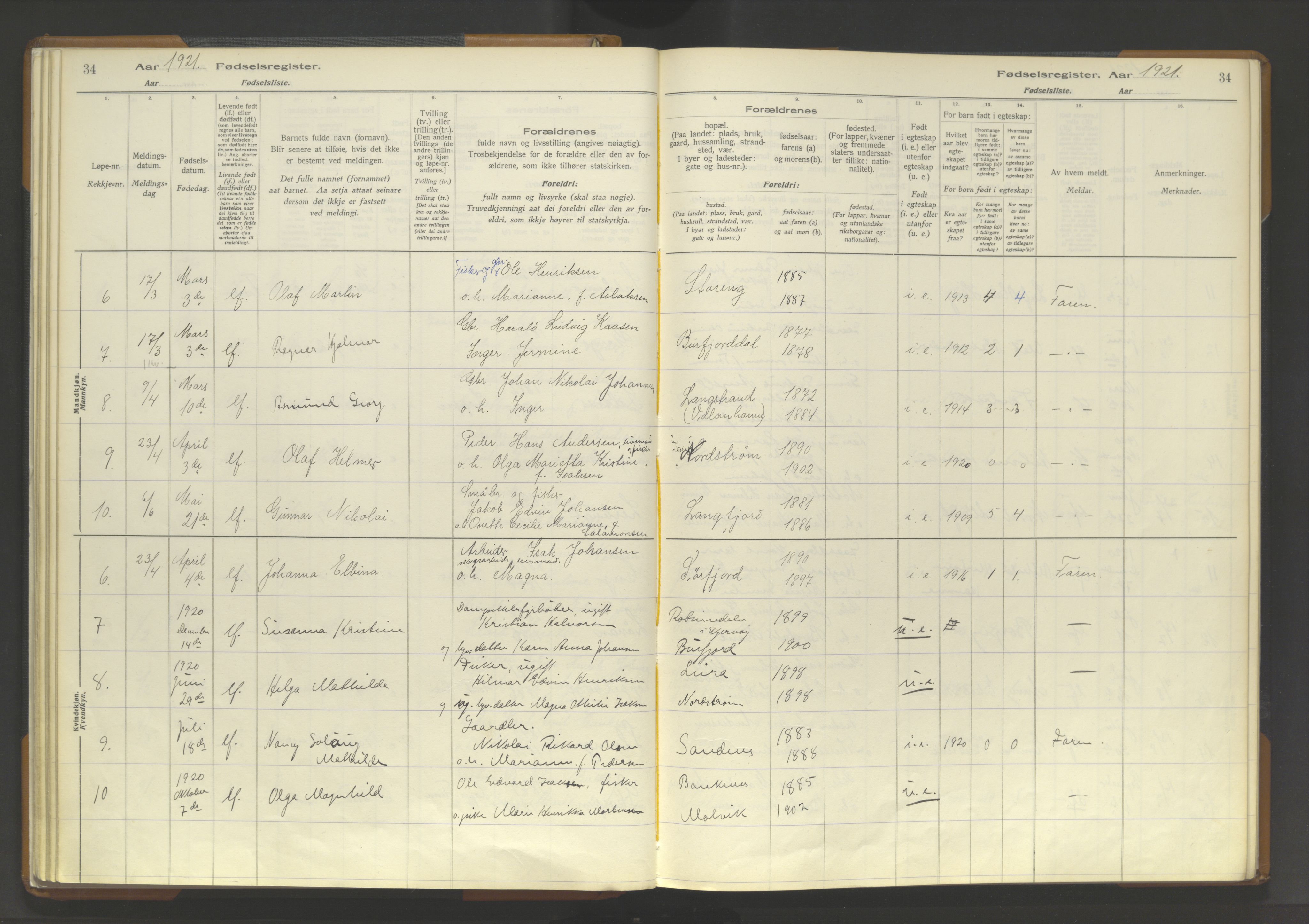 Skjervøy sokneprestkontor, SATØ/S-1300/I/Ia/L0062: Birth register no. 62, 1916-1950, p. 34