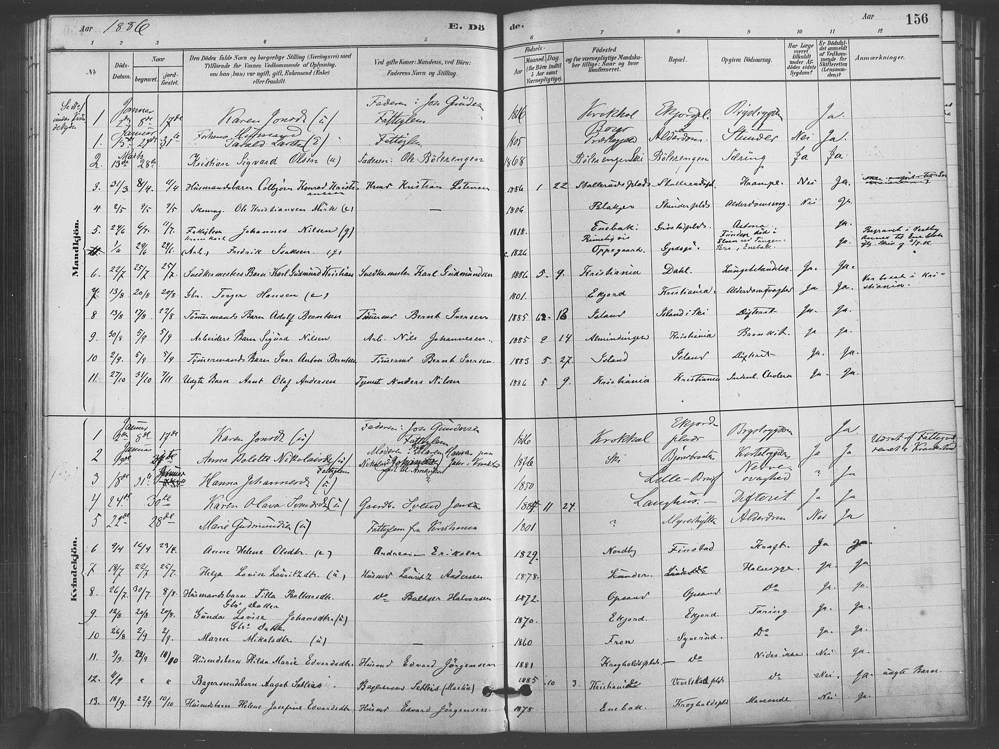 Kråkstad prestekontor Kirkebøker, AV/SAO-A-10125a/F/Fb/L0001: Parish register (official) no. II 1, 1880-1892, p. 156