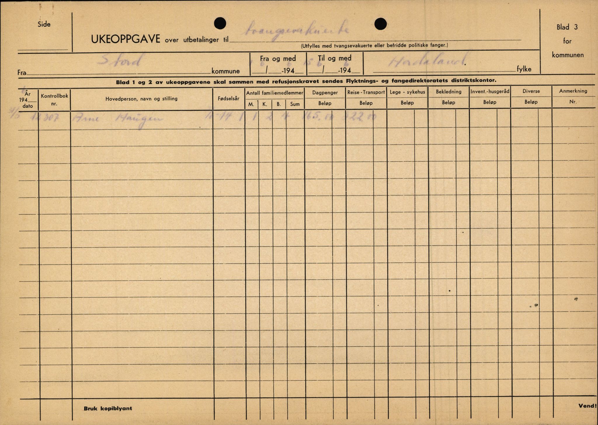 Stord kommune. Formannskapet, IKAH/1221-021/E/Ea/L0003/0007: Emneordna korrespondanse / Stønad til evakuerte , 1945-1946, p. 65