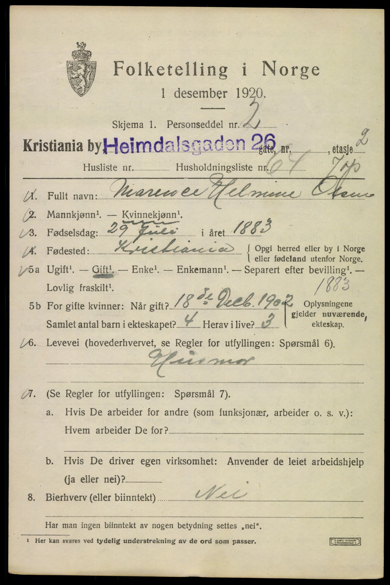 SAO, 1920 census for Kristiania, 1920, p. 279947