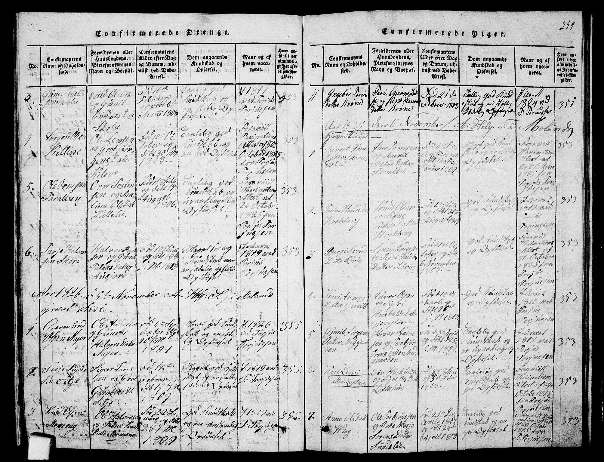 Fyresdal kirkebøker, SAKO/A-263/G/Ga/L0001: Parish register (copy) no. I 1, 1816-1840, p. 254