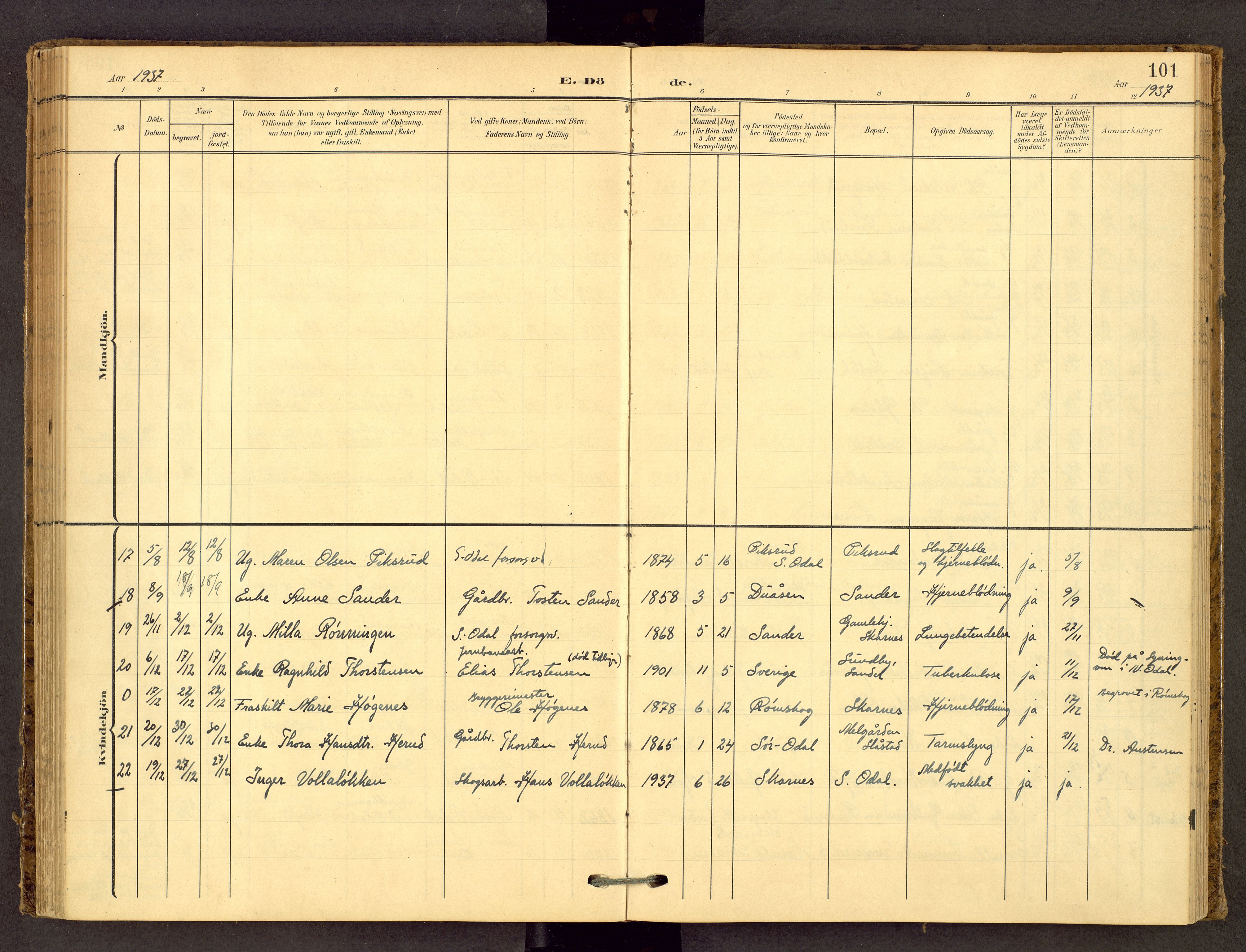 Sør-Odal prestekontor, AV/SAH-PREST-030/H/Ha/Haa/L0010: Parish register (official) no. 10, 1907-1968, p. 101