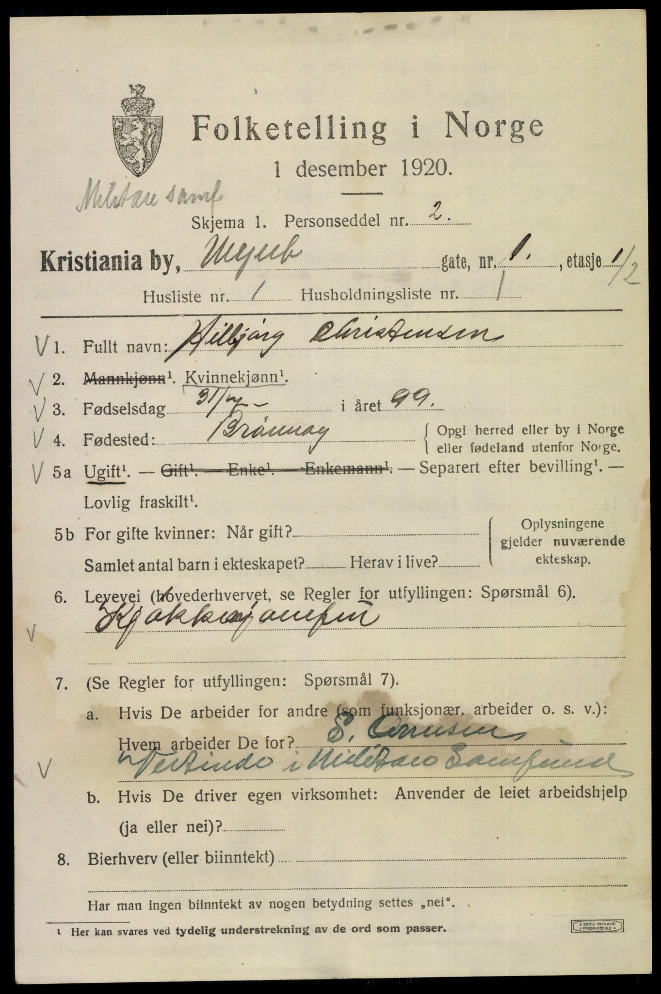 SAO, 1920 census for Kristiania, 1920, p. 406205