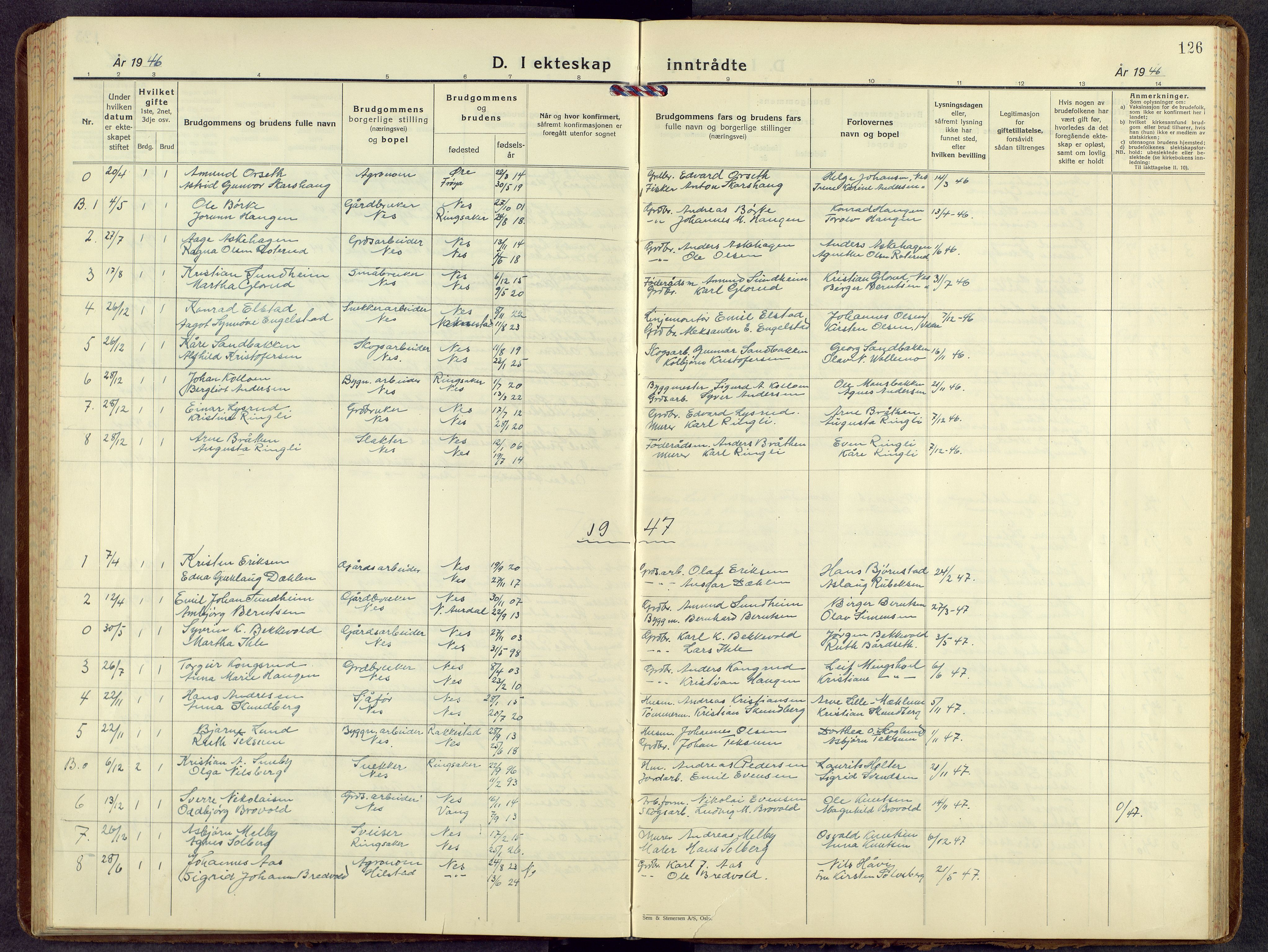 Nes prestekontor, Hedmark, AV/SAH-PREST-020/L/La/L0012: Parish register (copy) no. 12, 1936-1958, p. 126