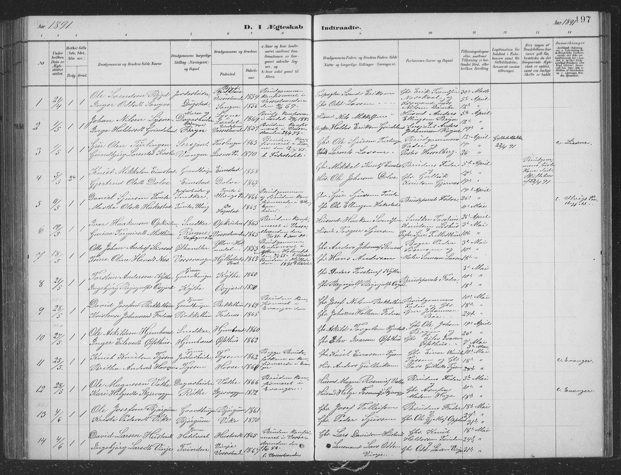 Voss sokneprestembete, SAB/A-79001/H/Hab: Parish register (copy) no. B 3, 1879-1894, p. 197