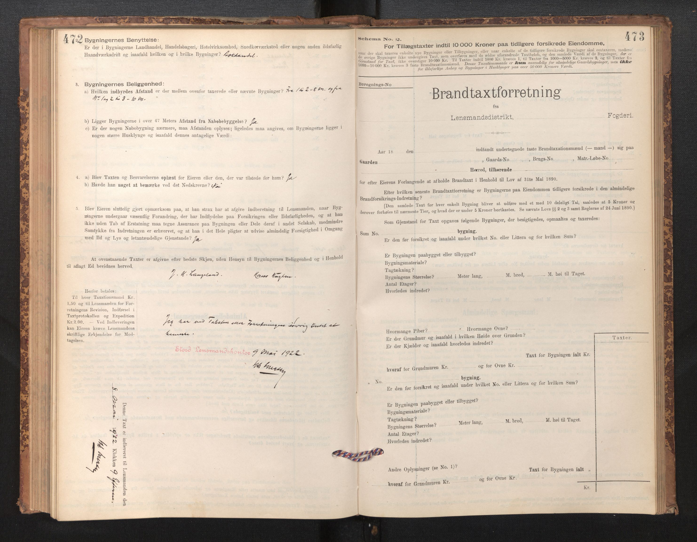 Lensmannen i Stord, SAB/A-35001/0012/L0002: Branntakstprotokoll, skjematakst, 1897-1922, p. 472-473