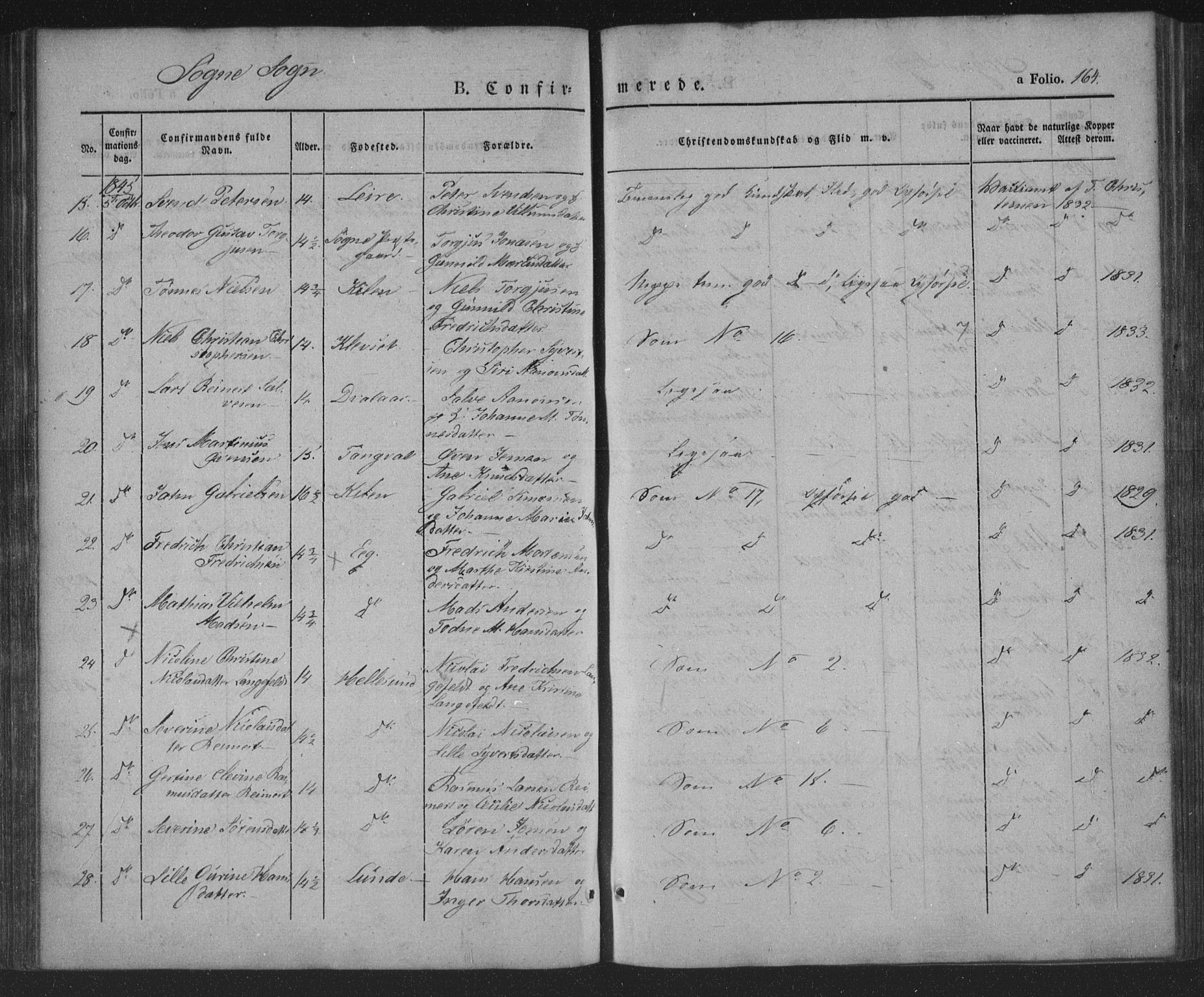 Søgne sokneprestkontor, AV/SAK-1111-0037/F/Fa/Fab/L0009: Parish register (official) no. A 9, 1838-1853, p. 164