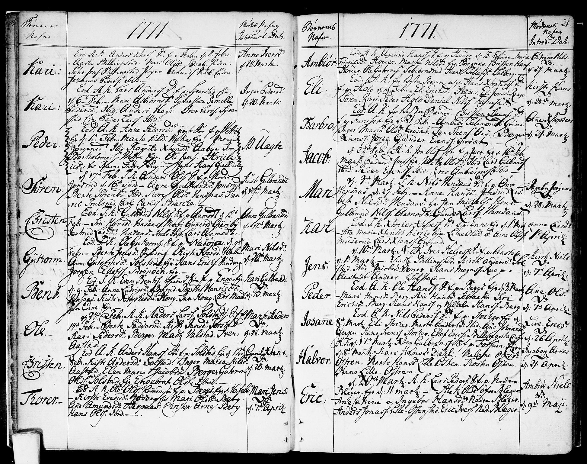 Asker prestekontor Kirkebøker, SAO/A-10256a/F/Fa/L0003: Parish register (official) no. I 3, 1767-1807, p. 21