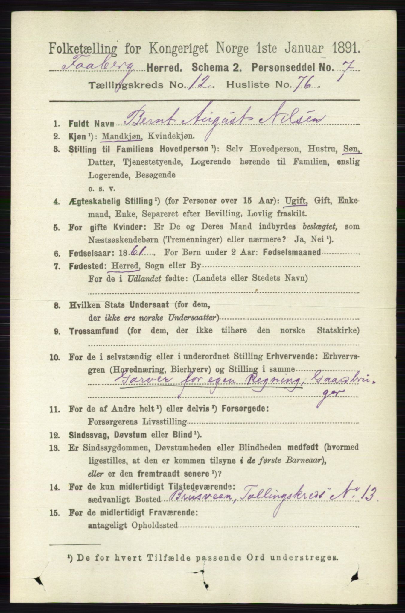 RA, 1891 census for 0524 Fåberg, 1891, p. 5171