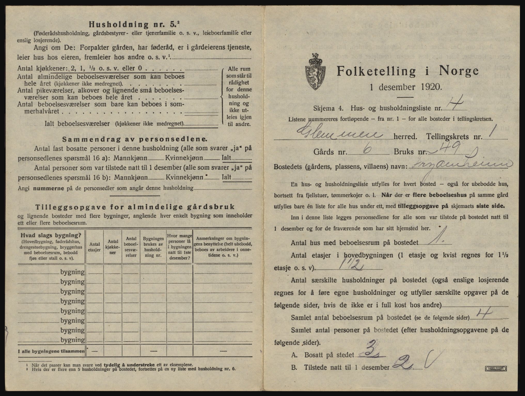 SAO, 1920 census for Glemmen, 1920, p. 65