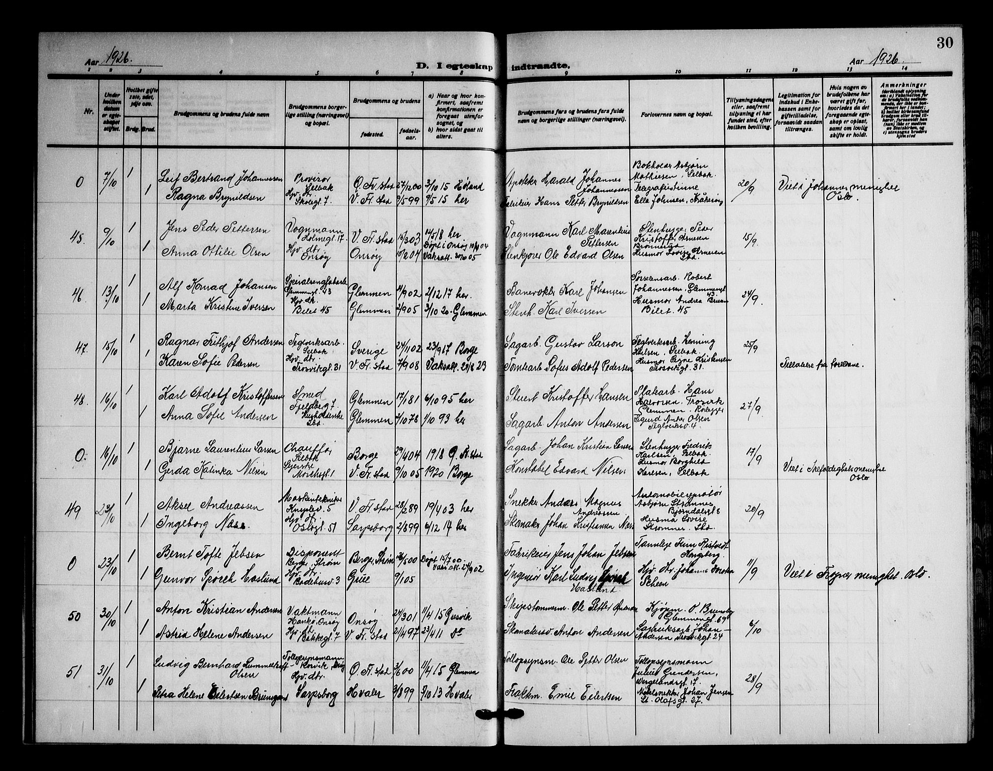Fredrikstad domkirkes prestekontor Kirkebøker, AV/SAO-A-10906/G/Ga/L0006: Parish register (copy) no. 6, 1923-1949, p. 30