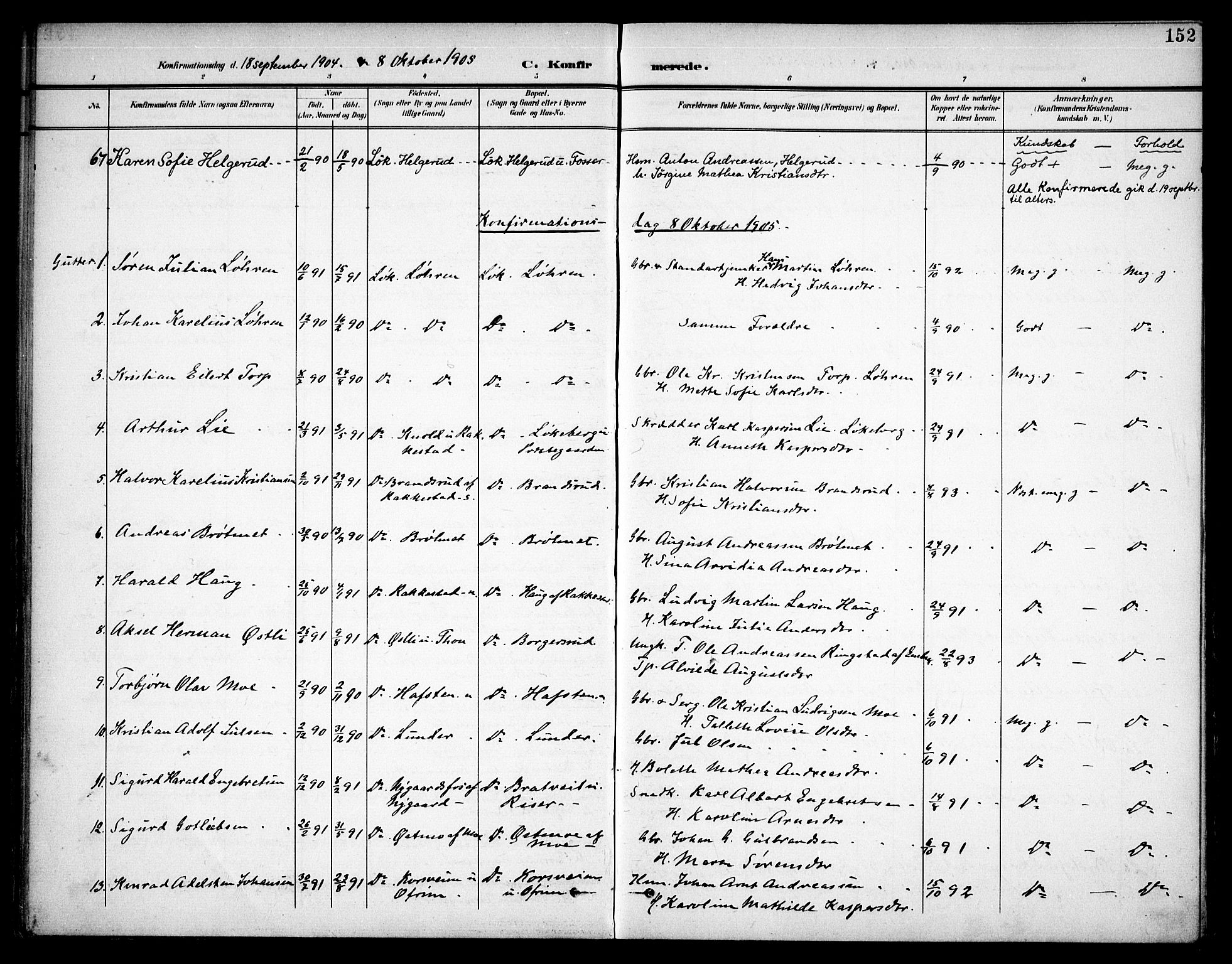 Høland prestekontor Kirkebøker, AV/SAO-A-10346a/F/Fa/L0015: Parish register (official) no. I 15, 1897-1912, p. 152