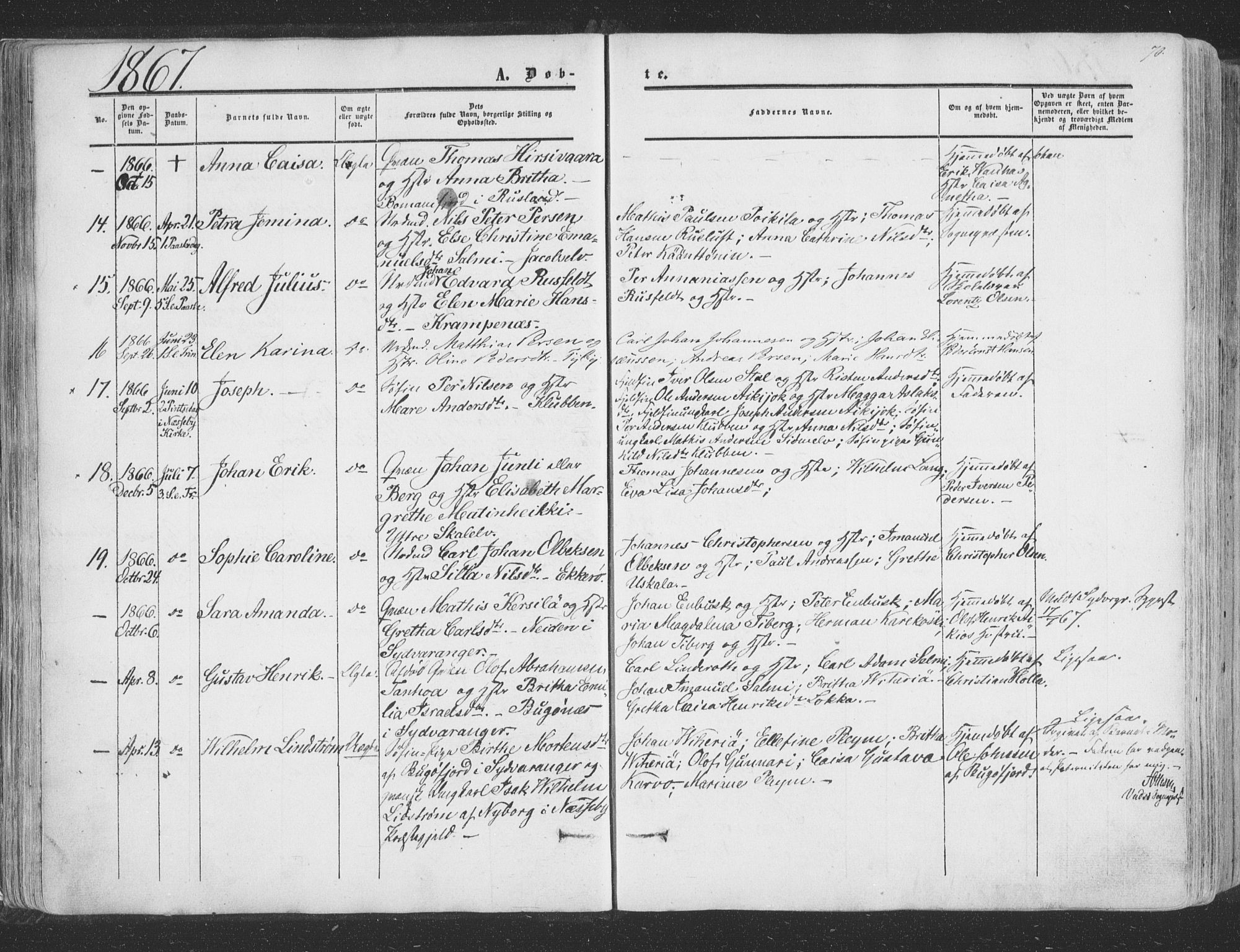 Vadsø sokneprestkontor, SATØ/S-1325/H/Ha/L0004kirke: Parish register (official) no. 4, 1854-1880, p. 70