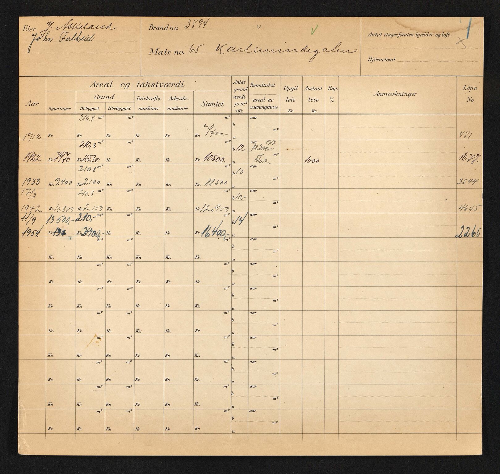 Stavanger kommune. Skattetakstvesenet, BYST/A-0440/F/Fa/Faa/L0024/0003: Skattetakstkort / Karlsminnegata 61 - 80