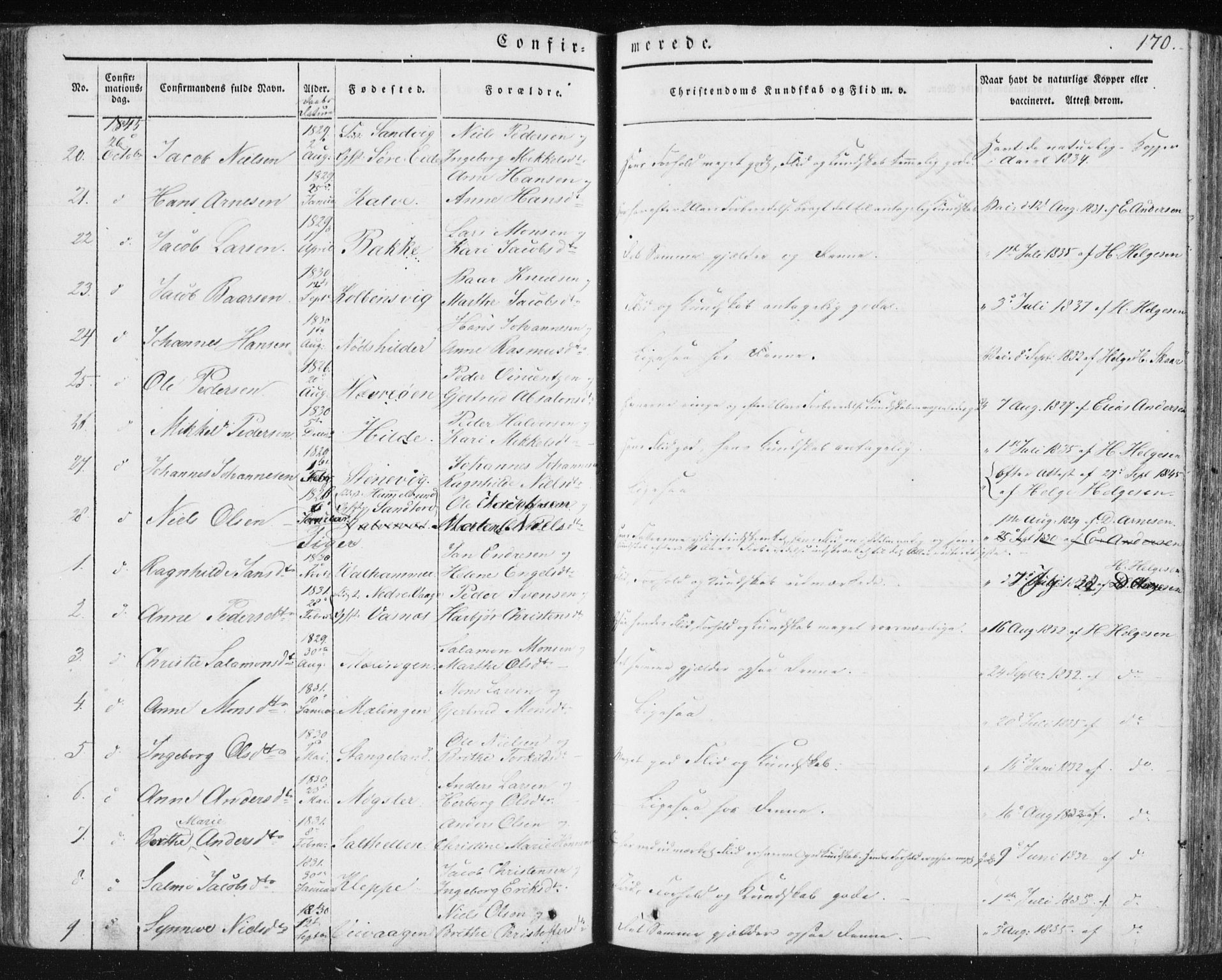 Sund sokneprestembete, AV/SAB-A-99930: Parish register (official) no. A 13, 1835-1849, p. 170