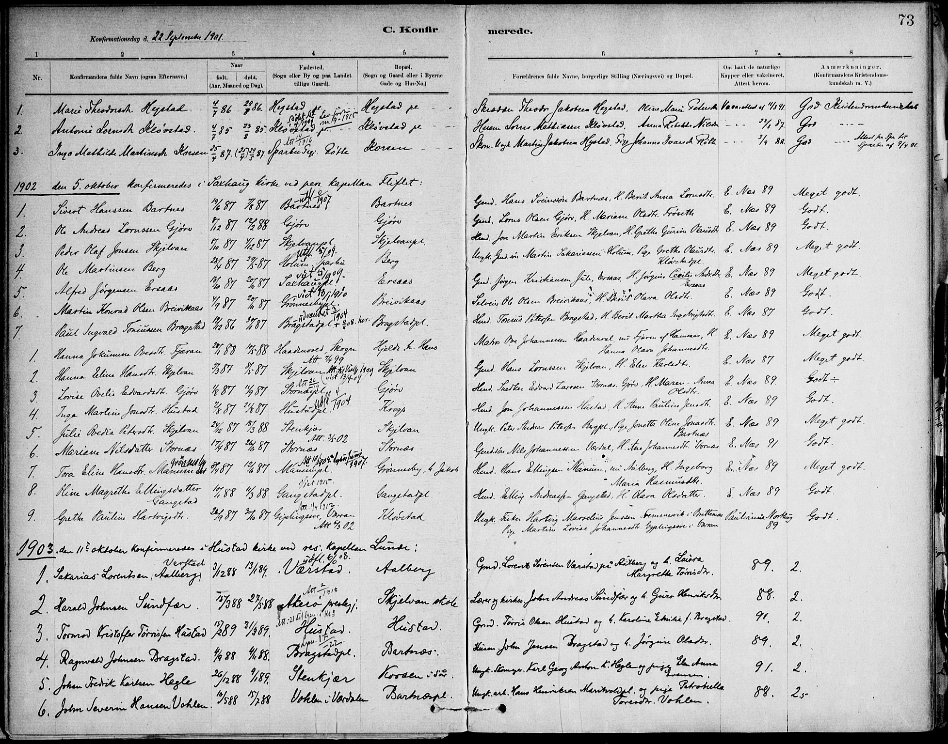 Ministerialprotokoller, klokkerbøker og fødselsregistre - Nord-Trøndelag, SAT/A-1458/732/L0316: Parish register (official) no. 732A01, 1879-1921, p. 73