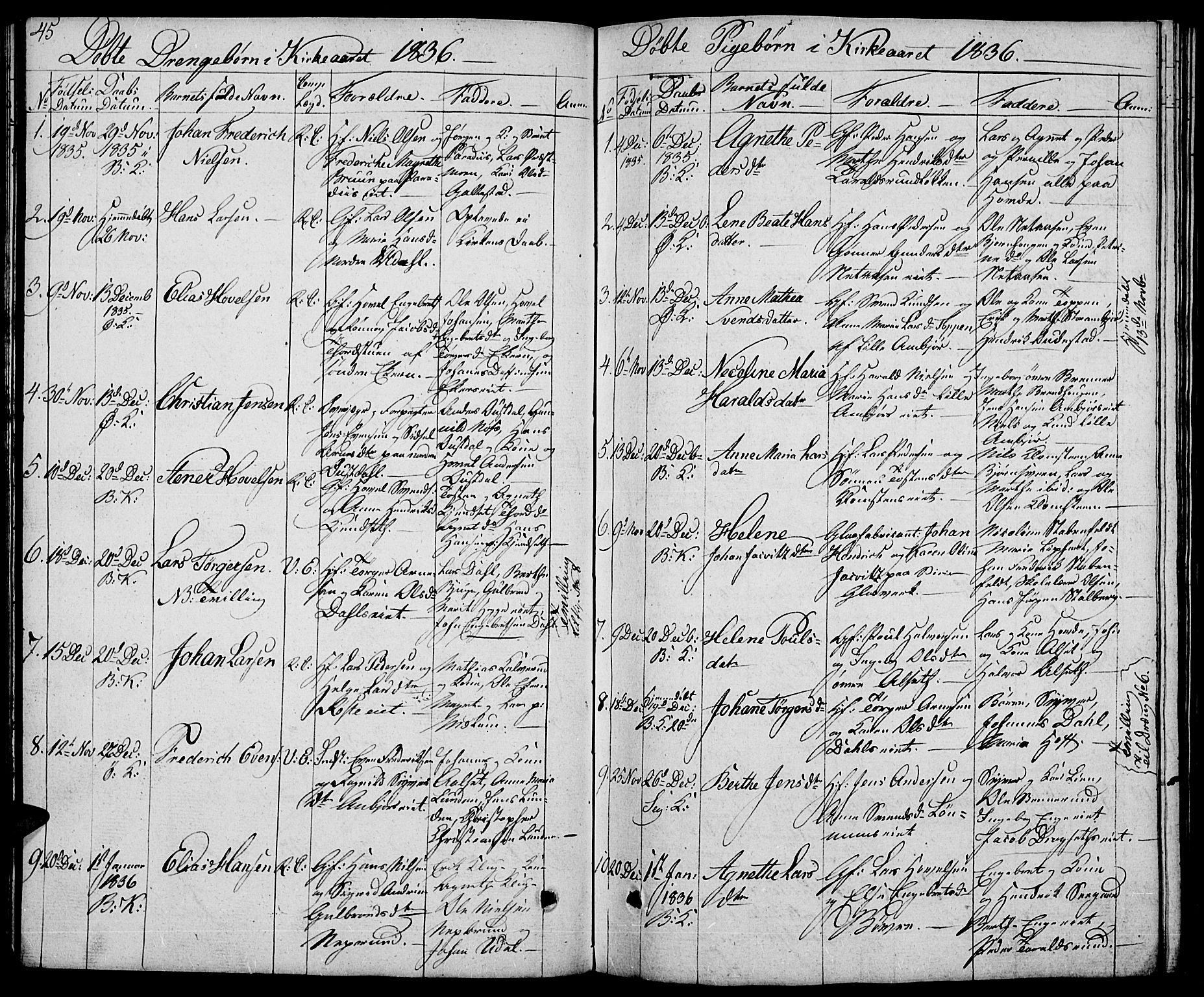 Biri prestekontor, SAH/PREST-096/H/Ha/Hab/L0002: Parish register (copy) no. 2, 1828-1842, p. 45