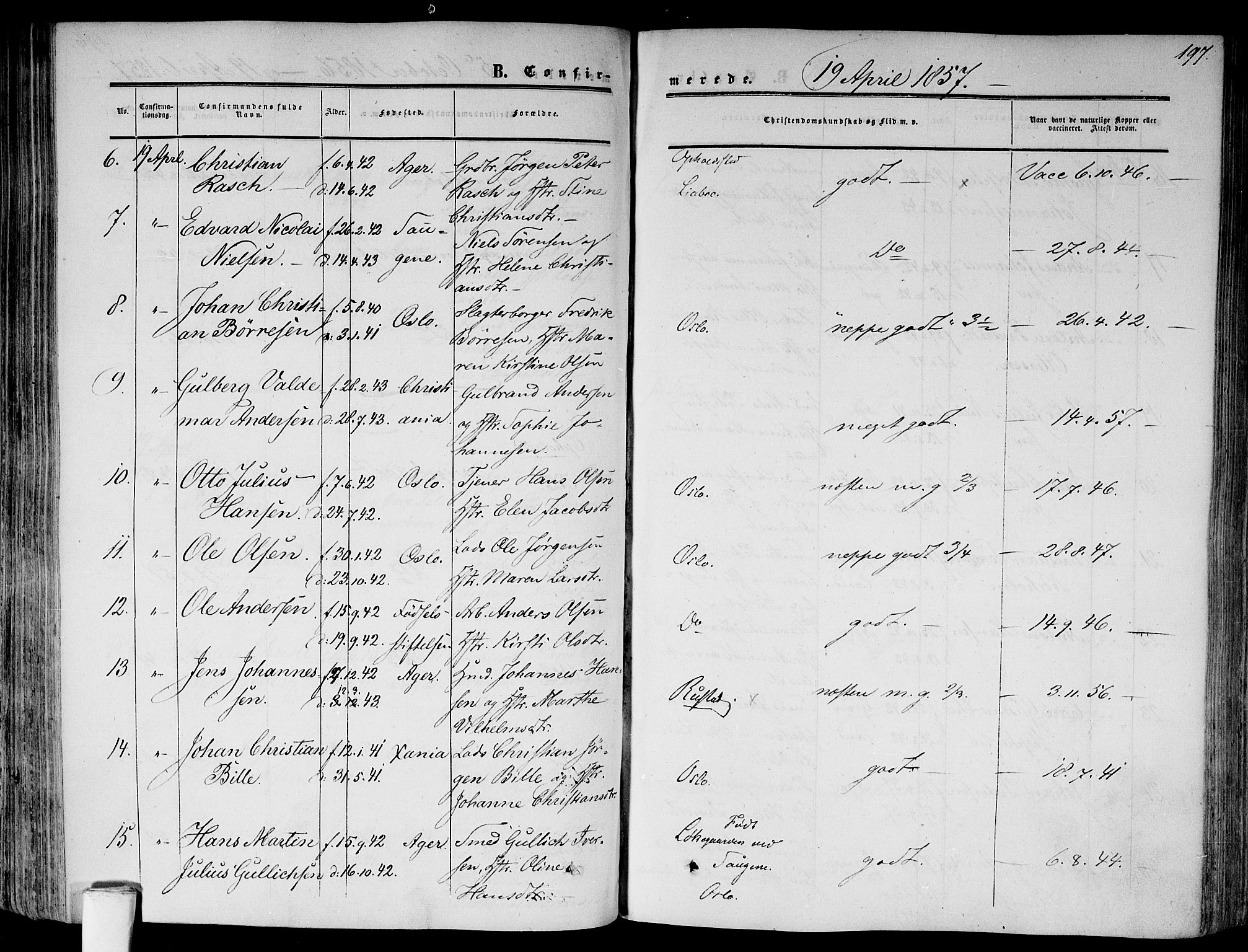 Gamlebyen prestekontor Kirkebøker, AV/SAO-A-10884/F/Fa/L0004: Parish register (official) no. 4, 1850-1857, p. 197