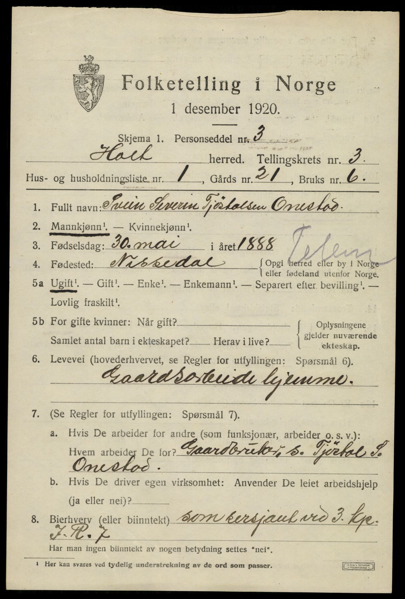 SAK, 1920 census for Holt, 1920, p. 2372