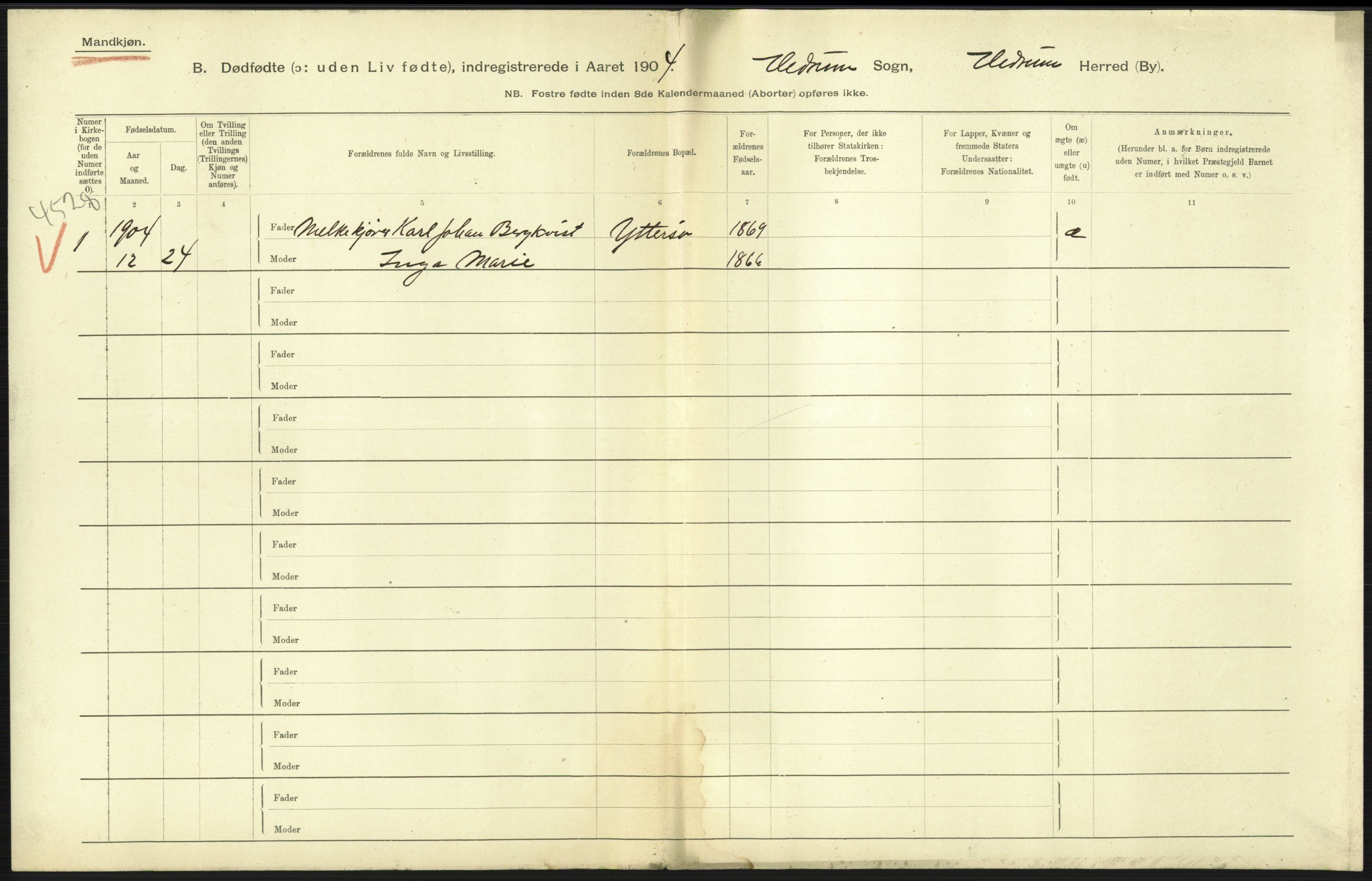 Statistisk sentralbyrå, Sosiodemografiske emner, Befolkning, RA/S-2228/D/Df/Dfa/Dfab/L0025: Smålenenes amt - Stavanger amt: Dødfødte. Bygder., 1904, p. 325