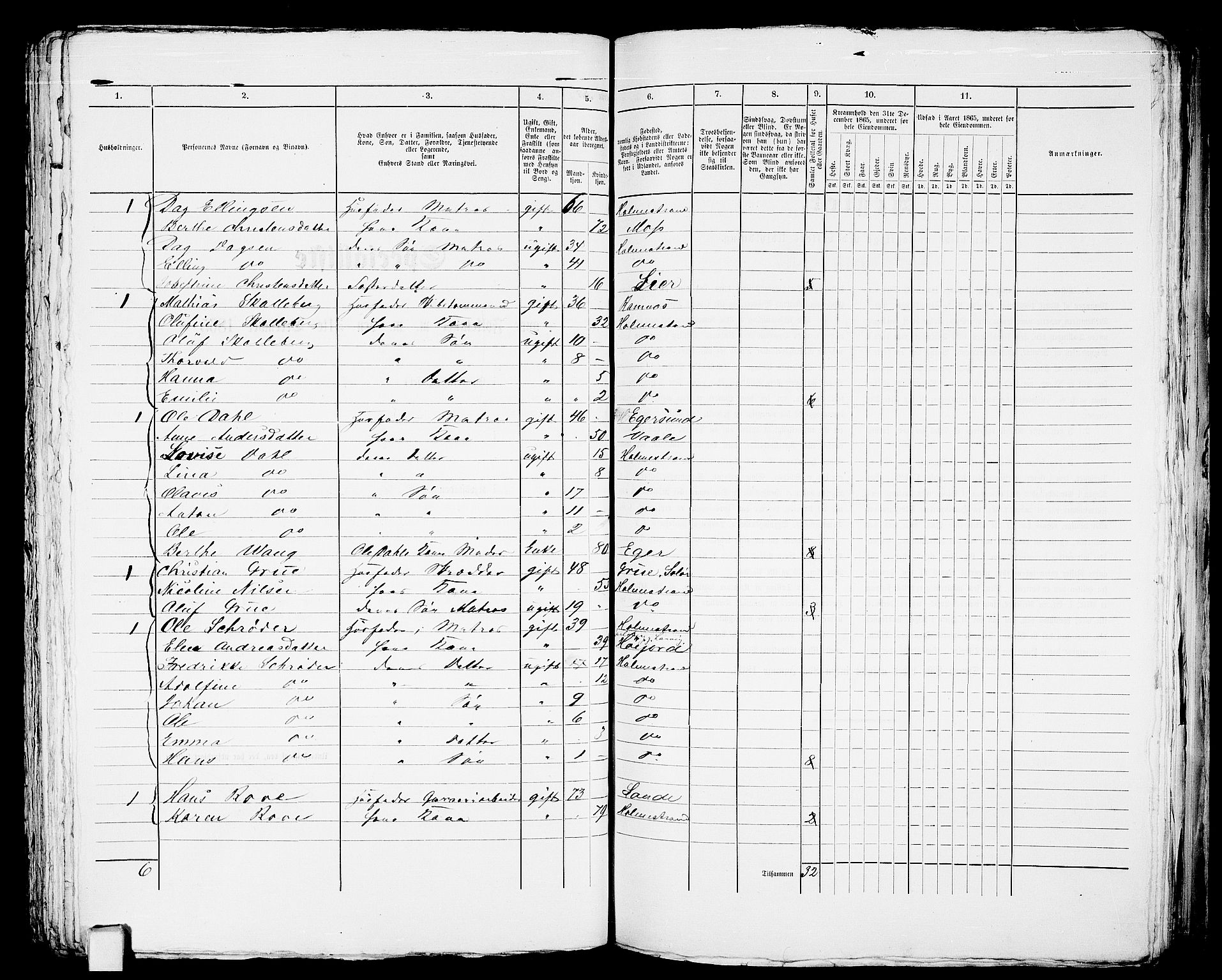 RA, 1865 census for Botne/Holmestrand, 1865, p. 258