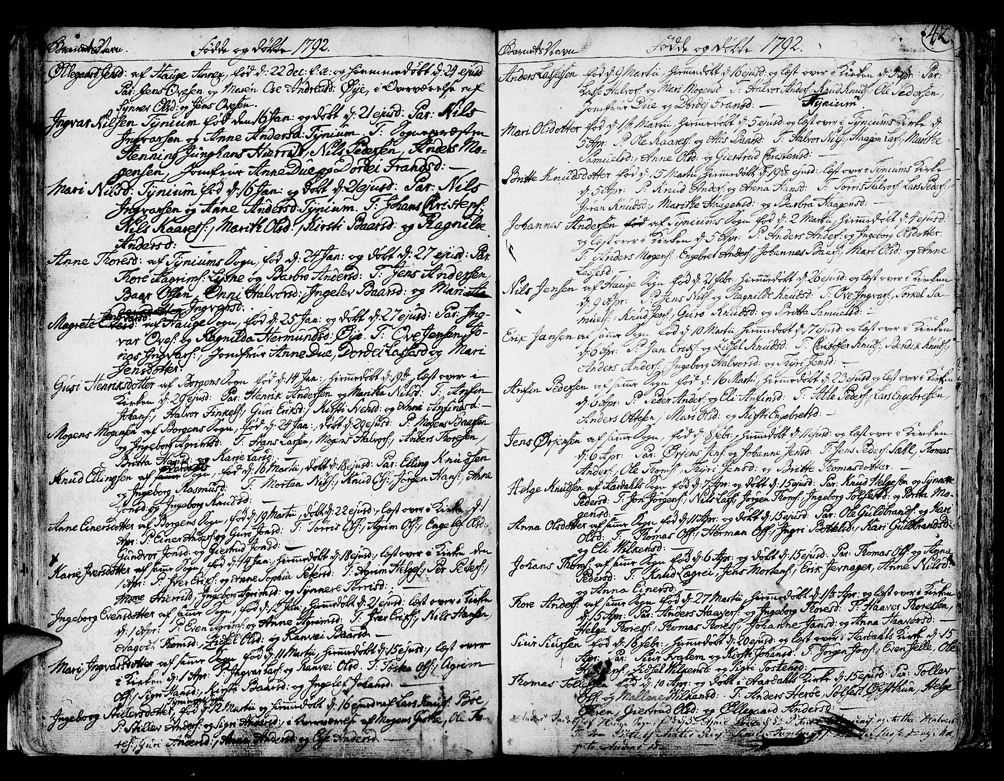 Lærdal sokneprestembete, SAB/A-81201: Parish register (official) no. A 3, 1783-1804, p. 42