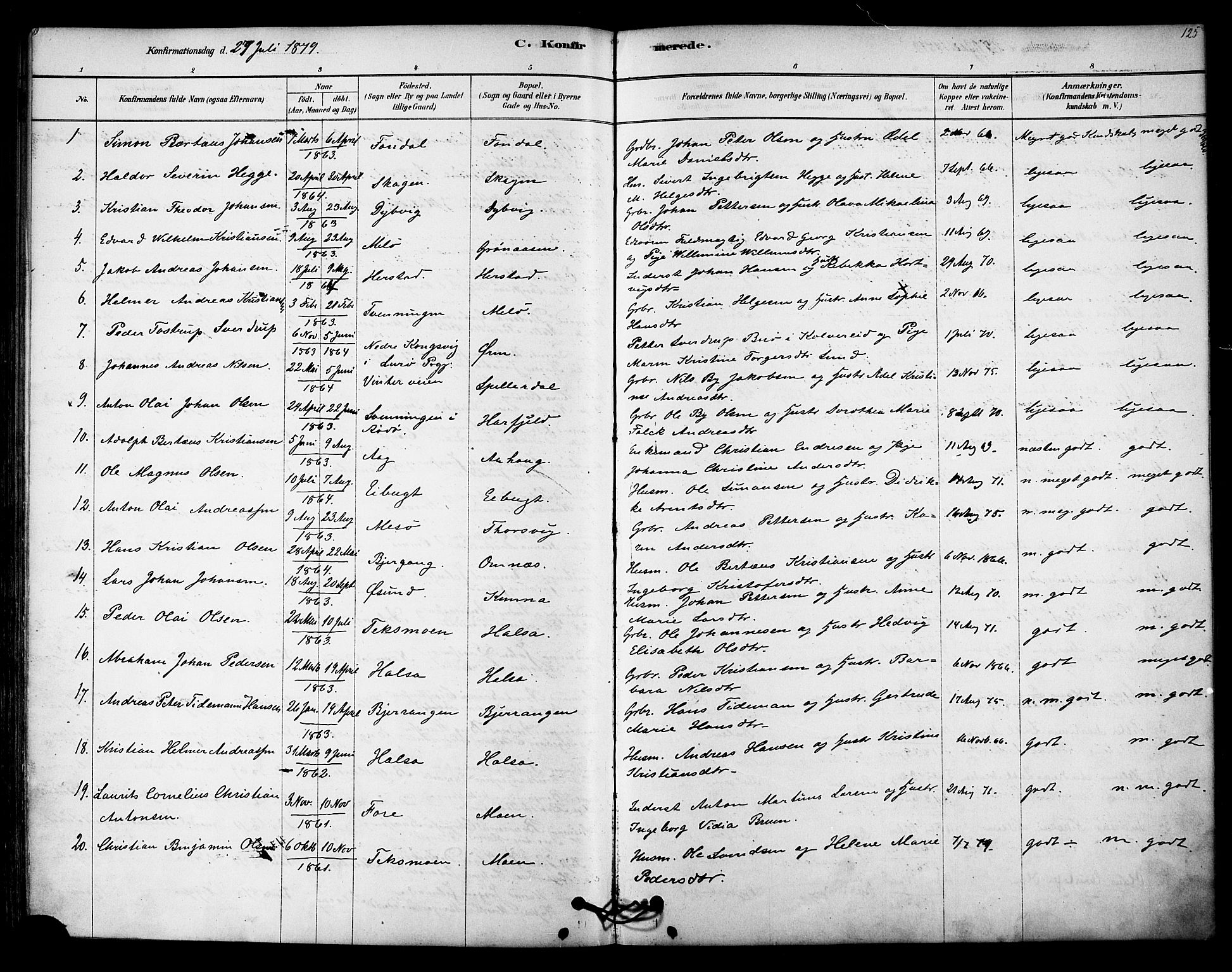 Ministerialprotokoller, klokkerbøker og fødselsregistre - Nordland, SAT/A-1459/843/L0626: Parish register (official) no. 843A01, 1878-1907, p. 125