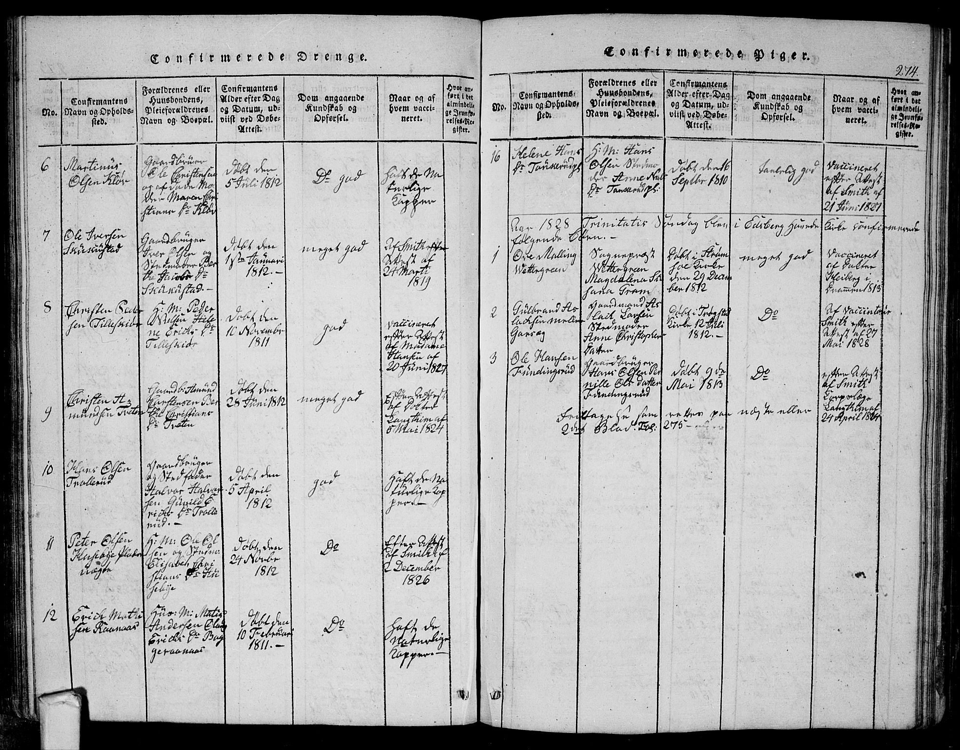 Eidsberg prestekontor Kirkebøker, AV/SAO-A-10905/G/Ga/L0001: Parish register (copy) no. I 1, 1814-1831, p. 274