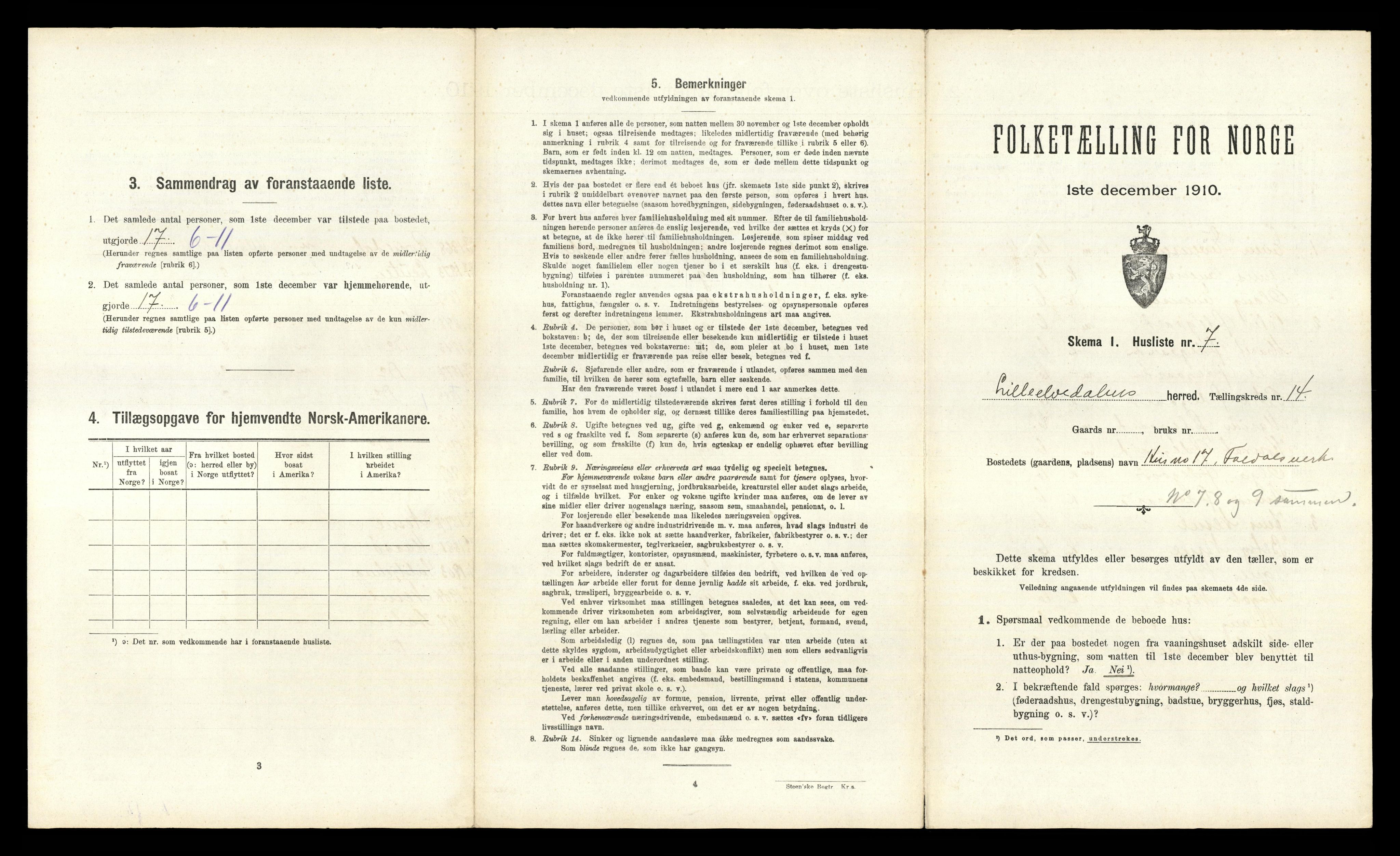 RA, 1910 census for Lille Elvedalen, 1910, p. 1119