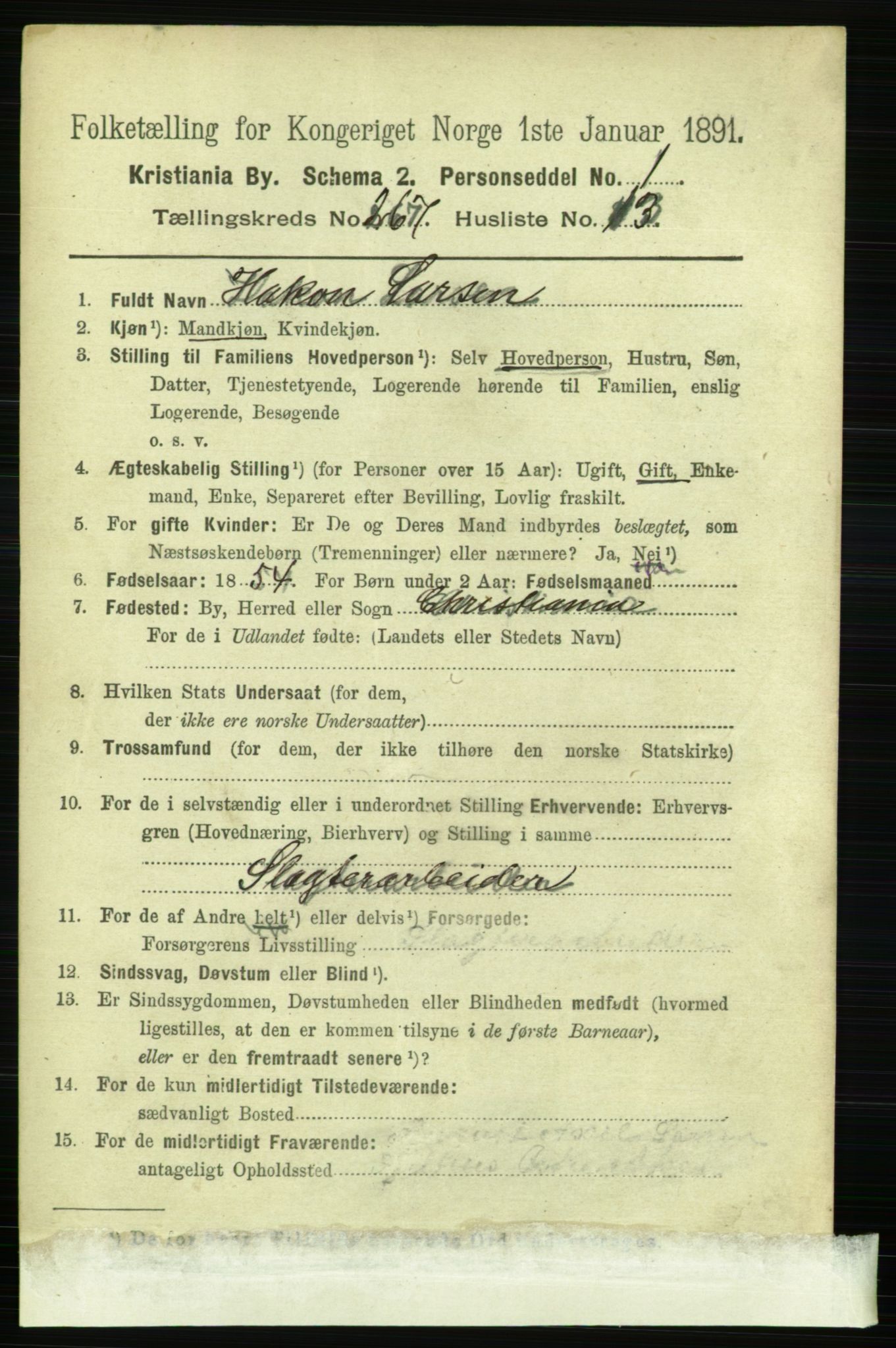 RA, 1891 census for 0301 Kristiania, 1891, p. 161700