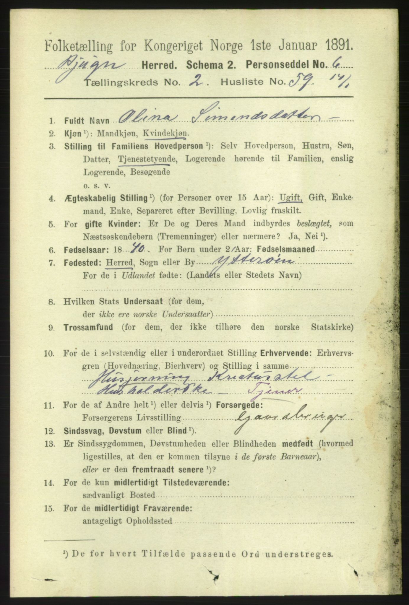 RA, 1891 census for 1627 Bjugn, 1891, p. 584