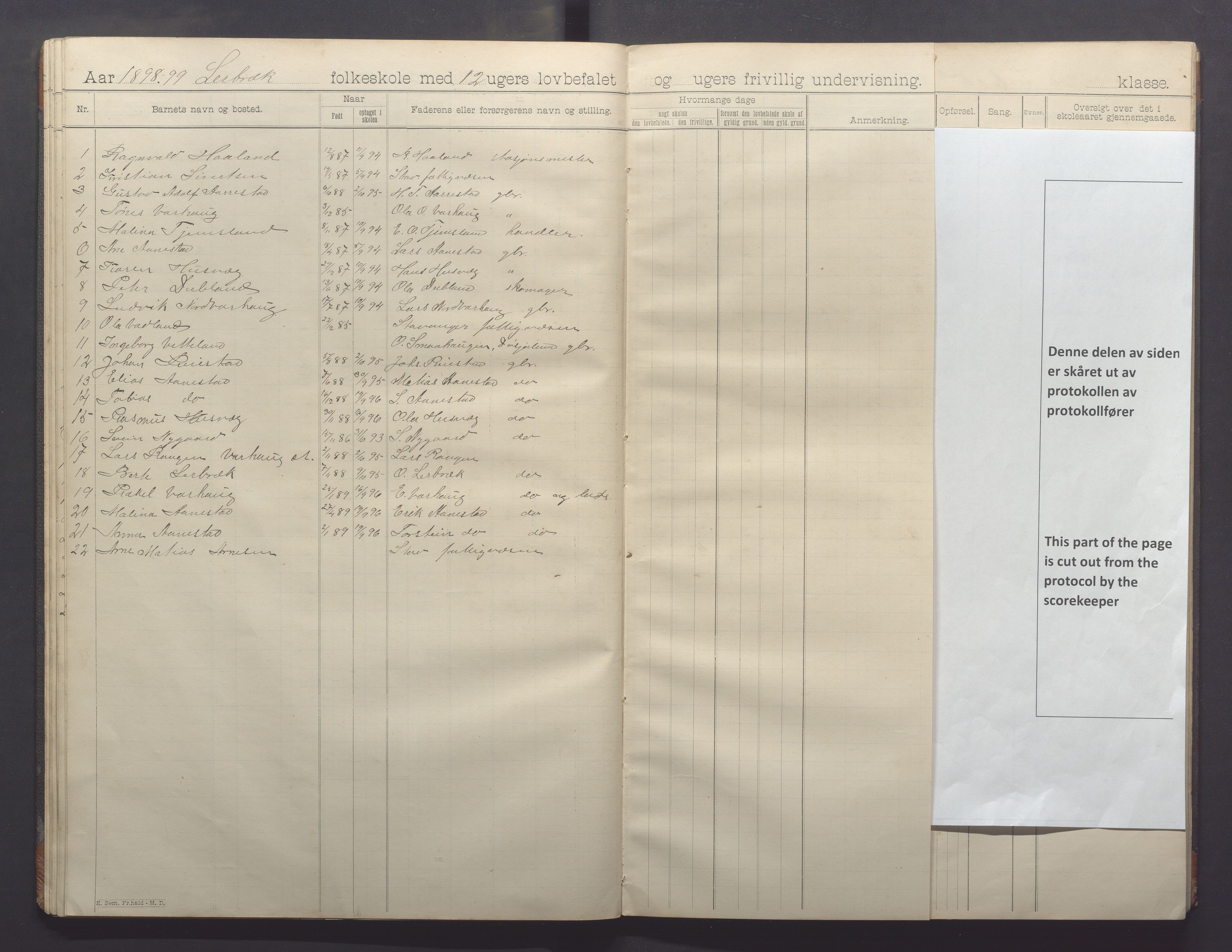 Varhaug kommune- Lerbrekk skule, IKAR/K-100961/H/L0002: Skuleprotokoll, 1892-1902, p. 33