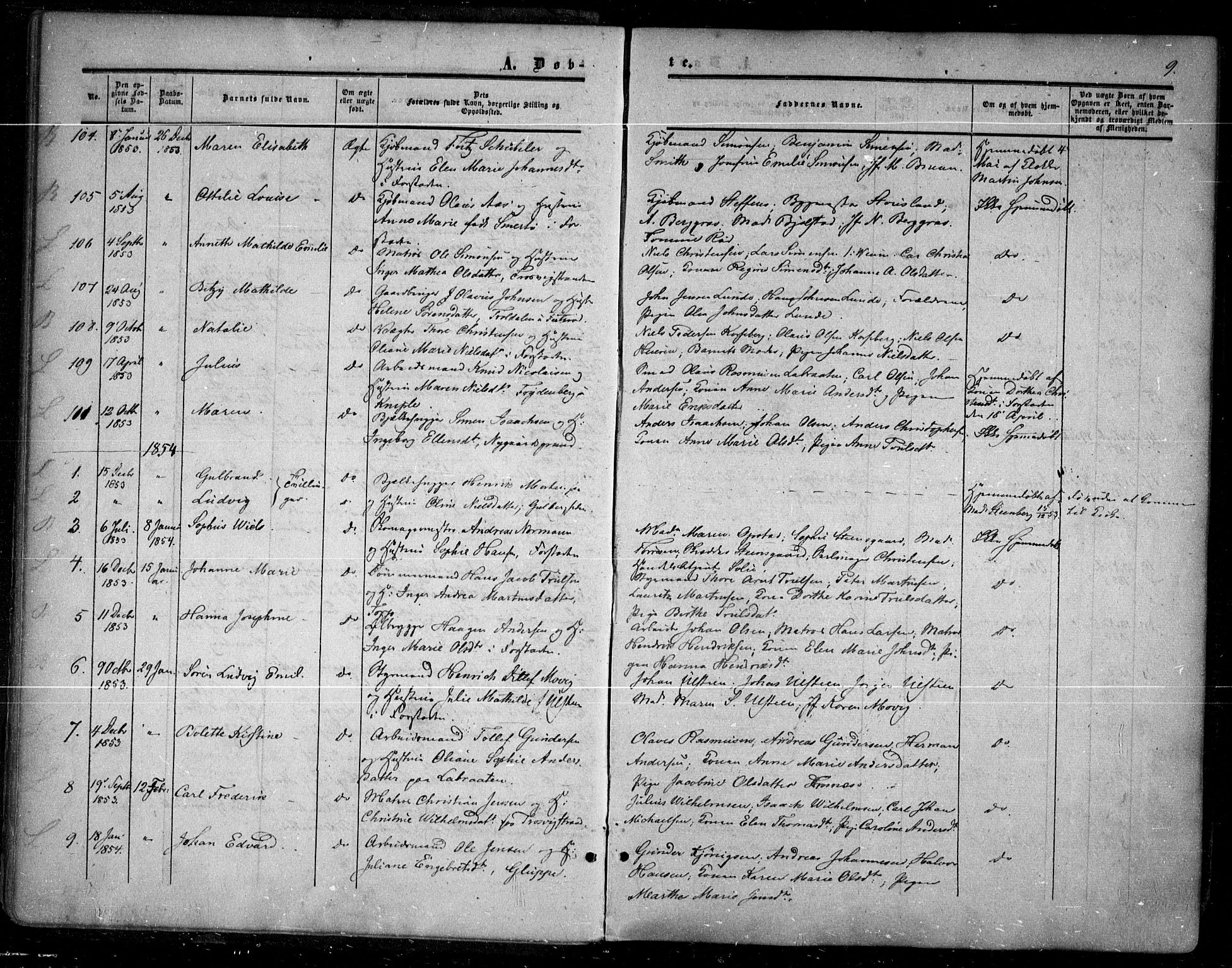 Glemmen prestekontor Kirkebøker, SAO/A-10908/F/Fa/L0007: Parish register (official) no. 7, 1853-1862, p. 9